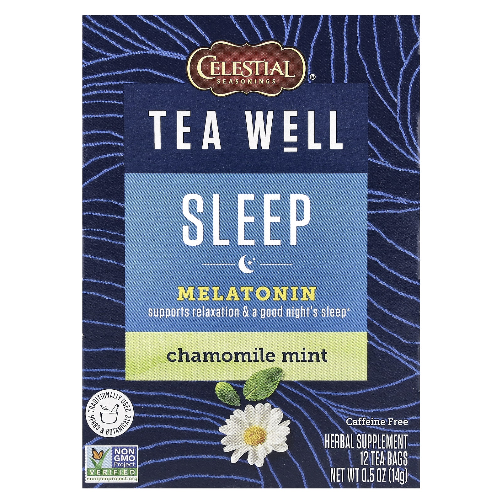 Celestial Seasonings, Sleep, мелатонин, ромашка и мята, без кофеина, 12 чайных пакетиков, 1,2 г (0,04 унции)