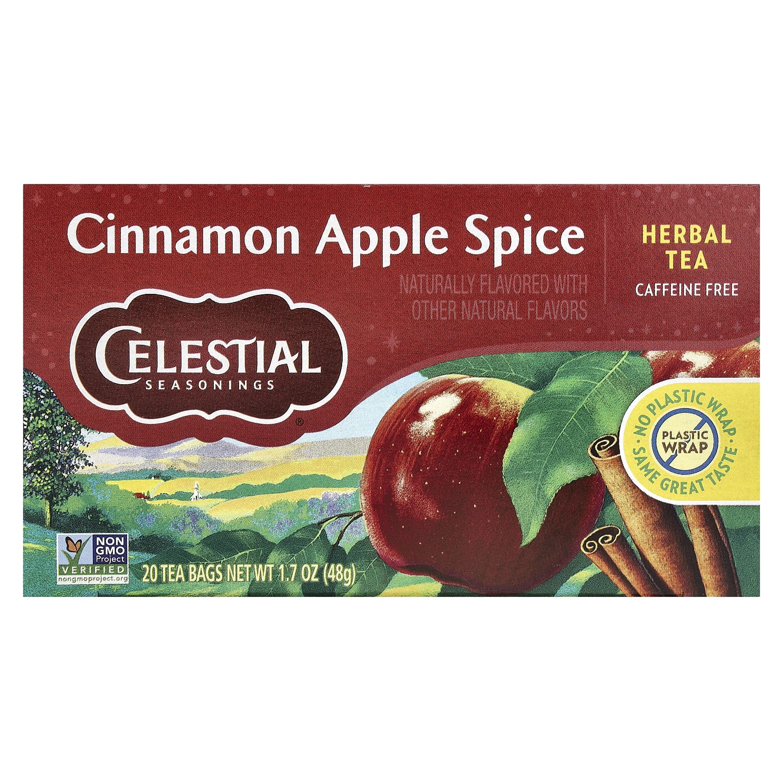 Celestial Seasonings, травяной чай, со вкусом корицы и яблока, без кофеина, 20 чайных пакетиков, 48 г (1,7 унции)