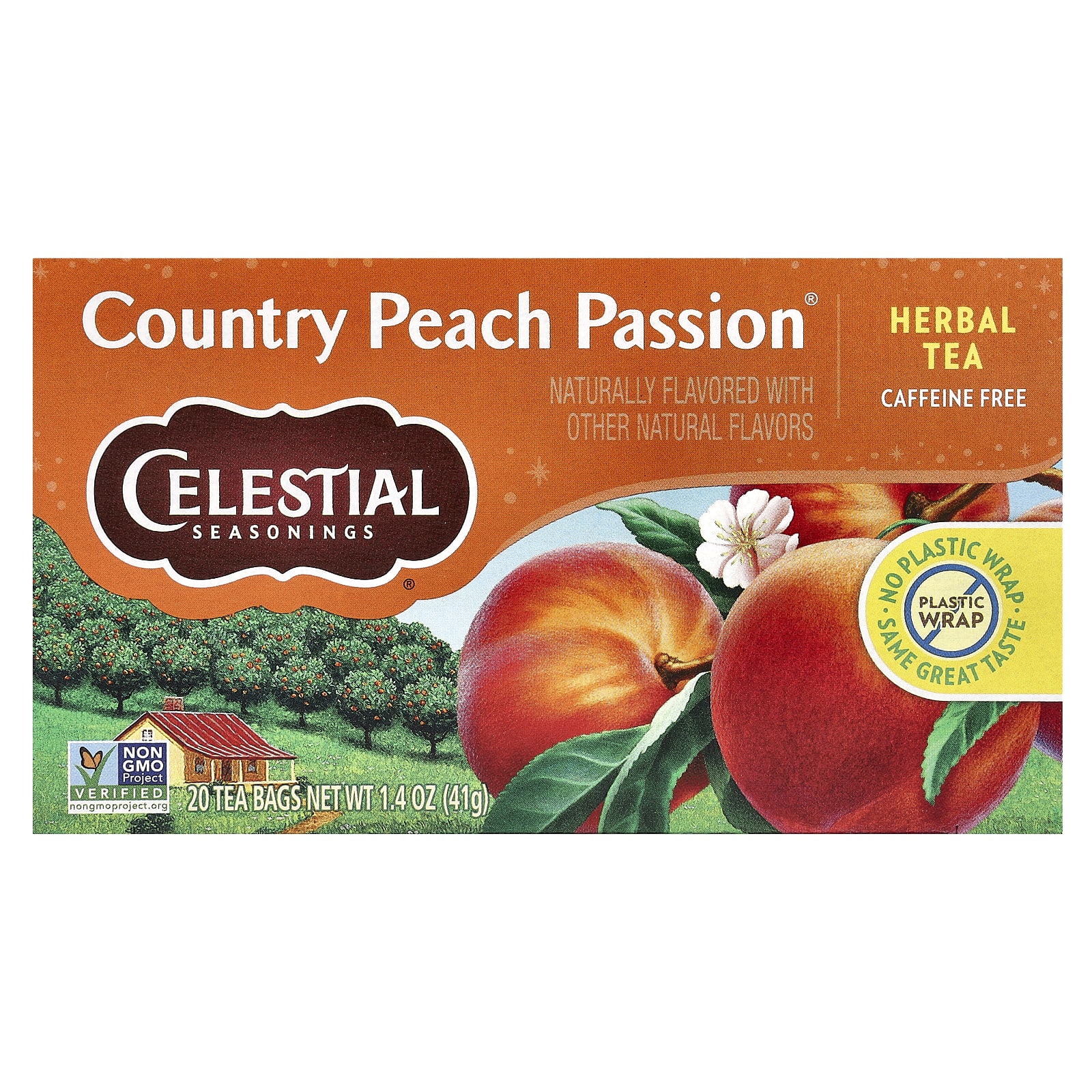 Celestial Seasonings, травяной чай, Country Peach Passion, без кофеина, 20 чайных пакетиков, 41 г (1,4 унции)