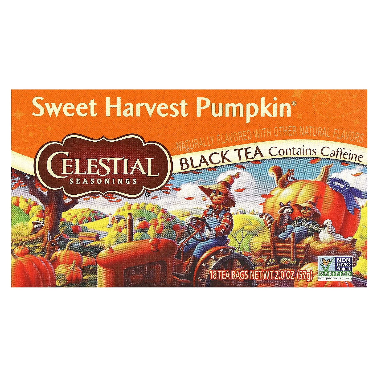 Celestial Seasonings, черный чай, сладкая тыква, 18 чайных пакетиков, 57 г (2 унции)