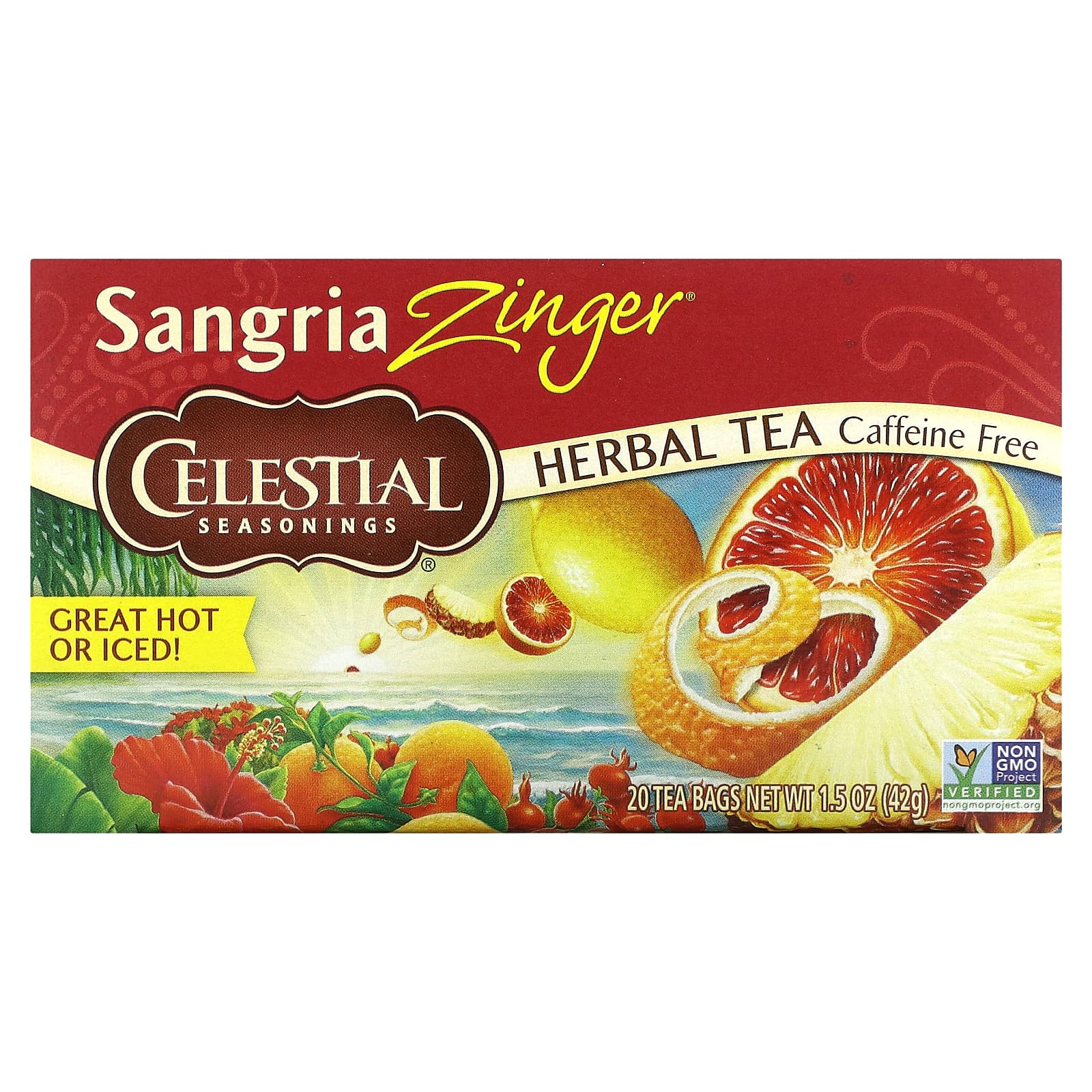 Celestial Seasonings, травяной чай, сангрия зингер, без кофеина, 20 чайных пакетиков по 42 г (1,5 унции)