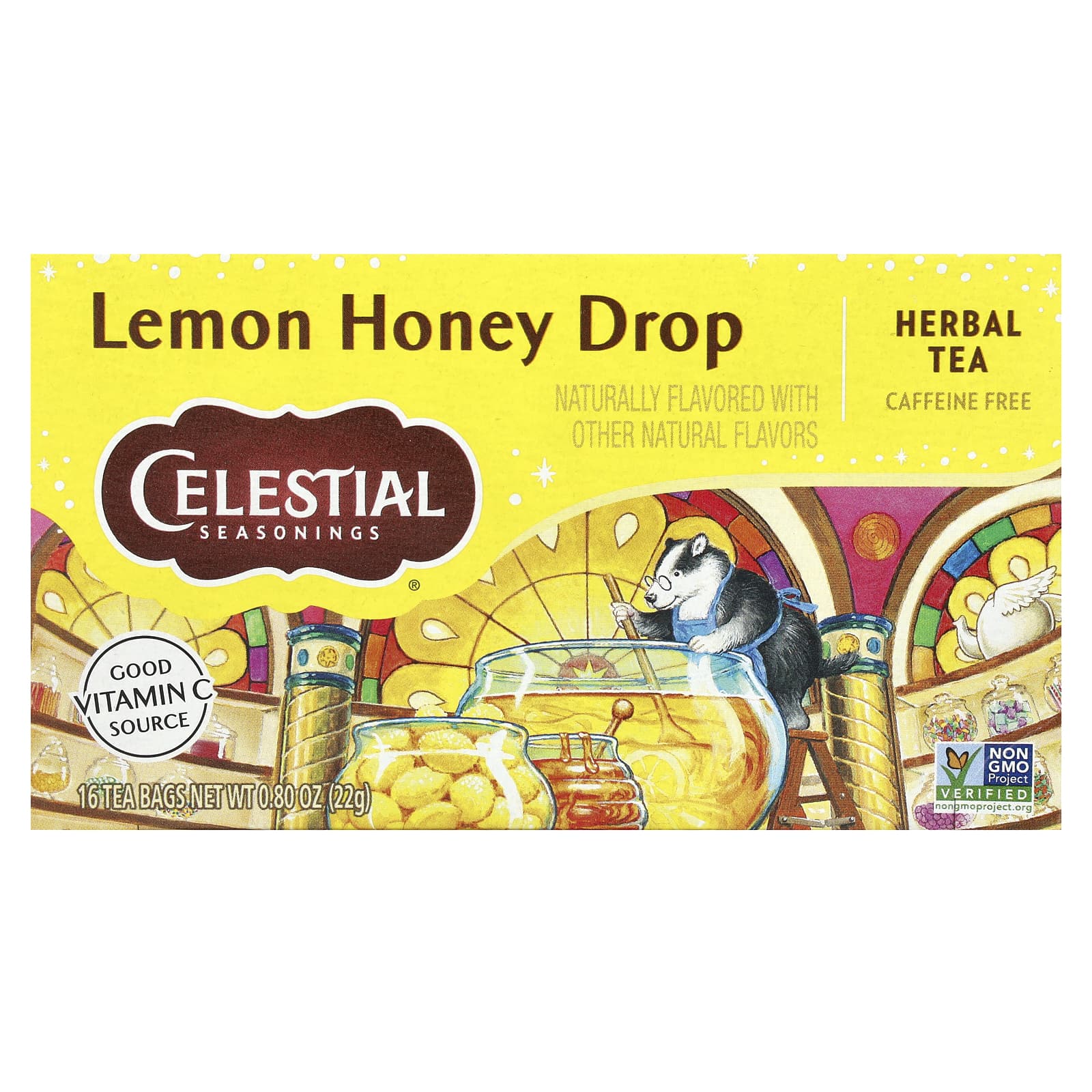 Celestial Seasonings, Herbal Tea, лимонно-медовые капли, без кофеина, 16 чайных пакетиков, 22 г (0,8 унции)