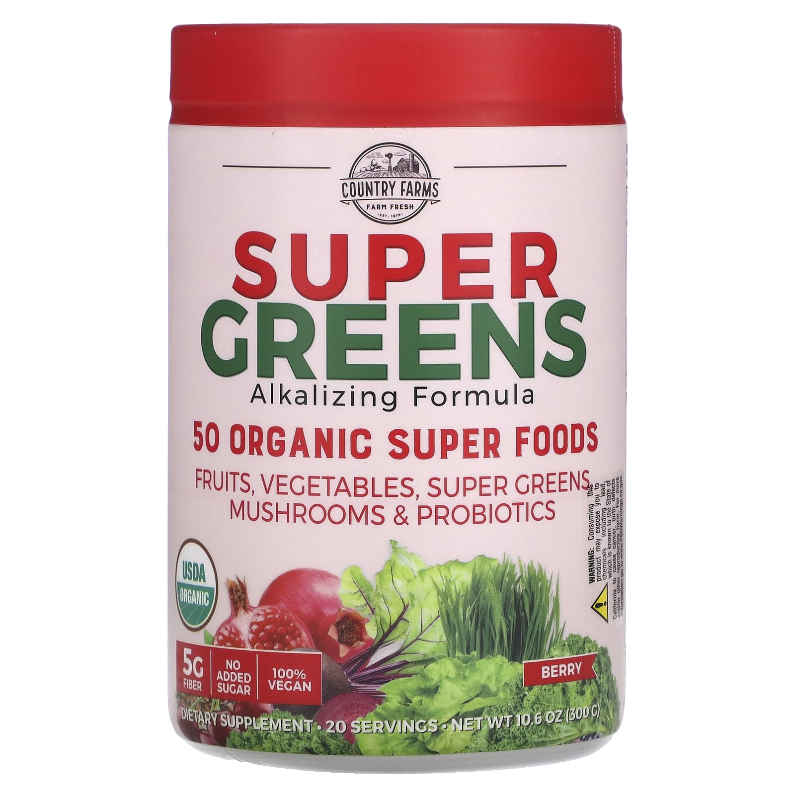 Country Farms Super Greens подщелачивающая формула ягоды 300 г 106 унции 3890₽