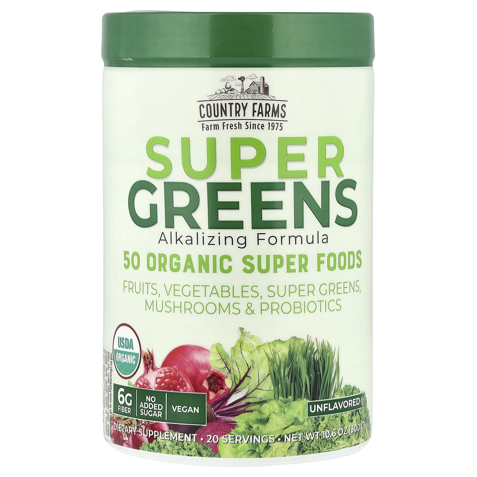 Country Farms Super Greens подщелачивающая формула без добавок 300 г 106 унции 3890₽