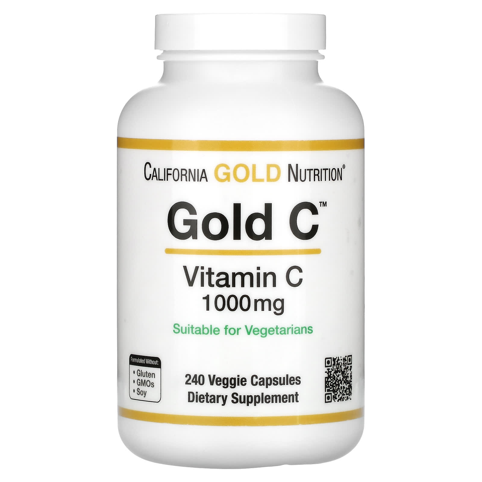 California Gold Nutrition, Gold C, витамин C класса USP, 1000 мг, 240 вегетарианских капсул