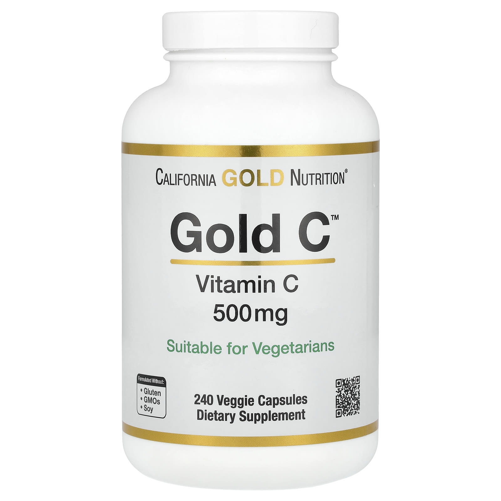 California Gold Nutrition, Gold C, витамин C класса USP, 500 мг, 240 вегетарианских капсул