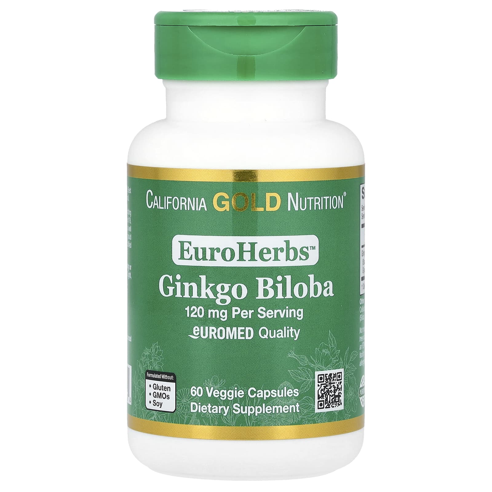 California Gold Nutrition, EuroHerbs, экстракт гинкго билоба, качество Euromed, 120 мг, 60 растительных капсул