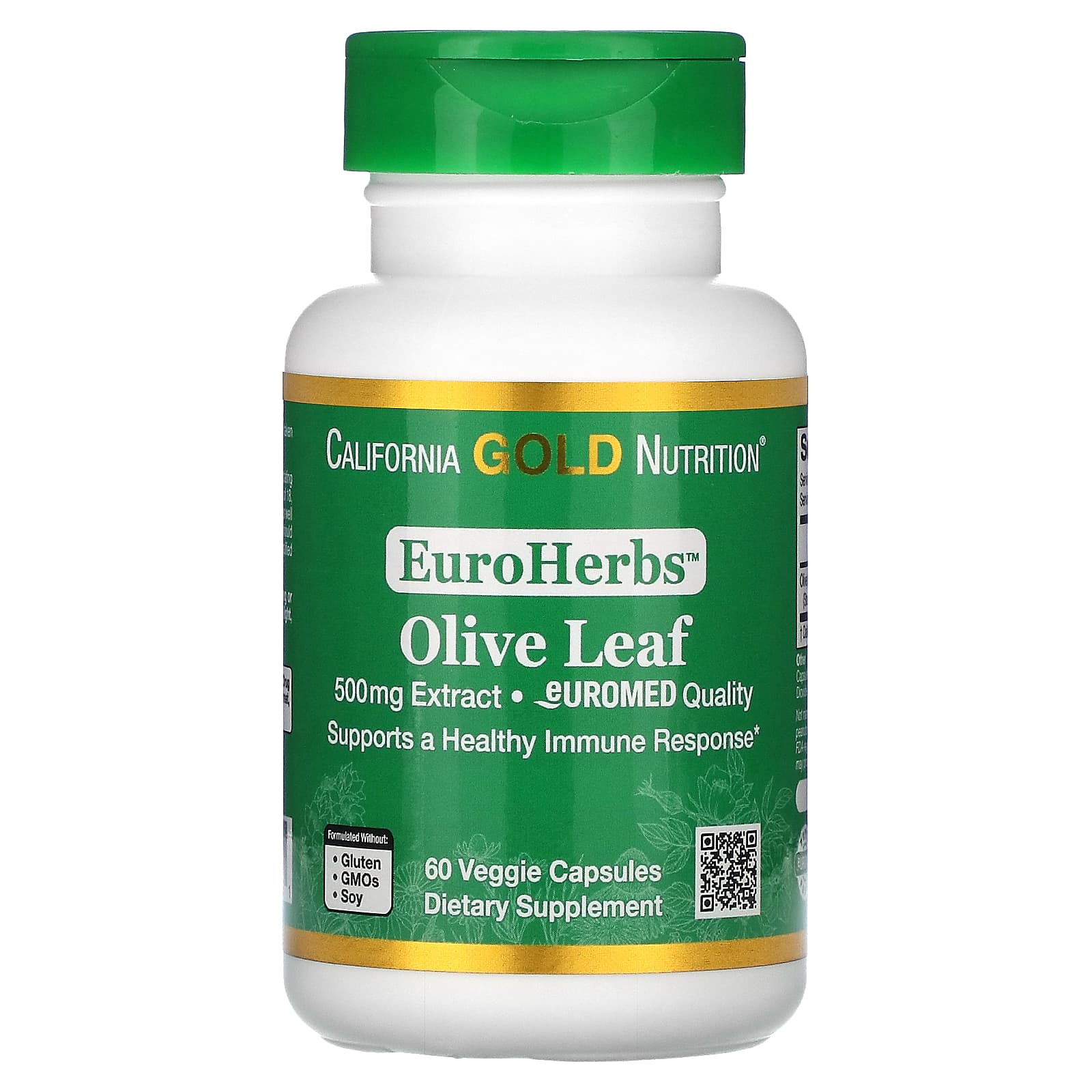 California Gold Nutrition, EuroHerbs, экстракт листьев оливкового дерева, качество Euromed, 500 мг, 60 растительных капсул