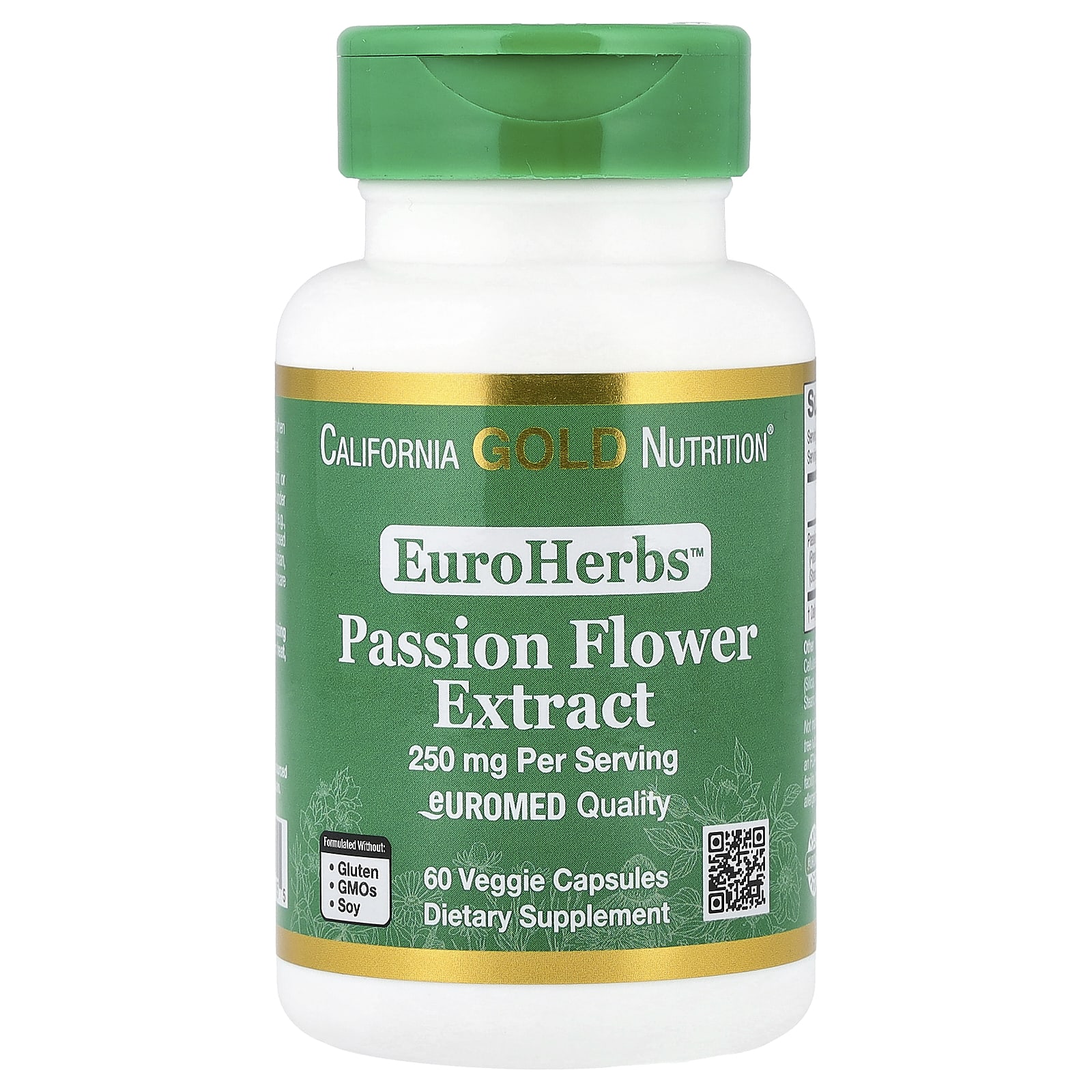 California Gold Nutrition, EuroHerbs ™, экстракт пассифлоры, качество Euromed, 250 мг, 60 растительных капсул