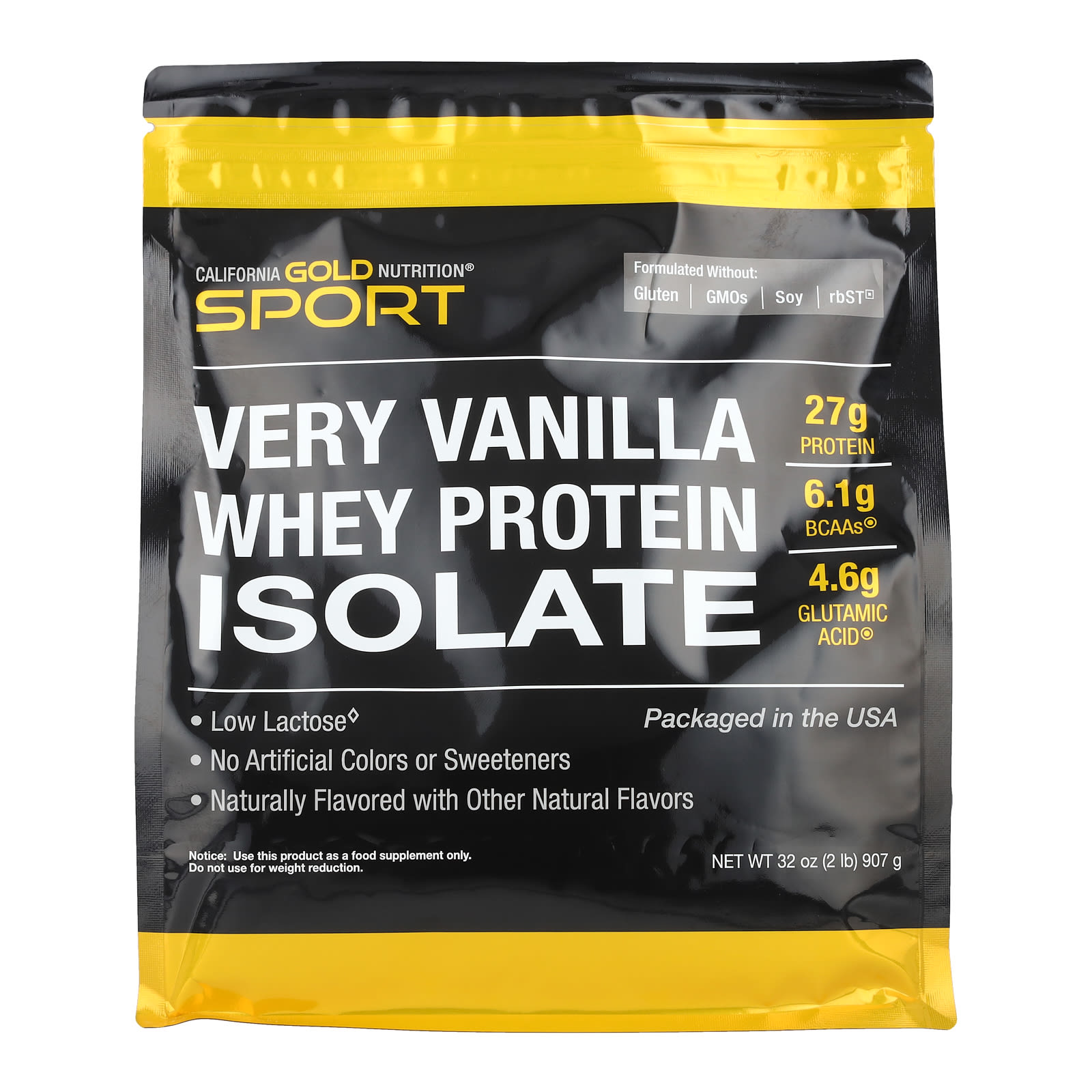 California Gold Nutrition, Sport, изолят сывороточного протеина, со вкусом ванили, 907 г (2 фунта)