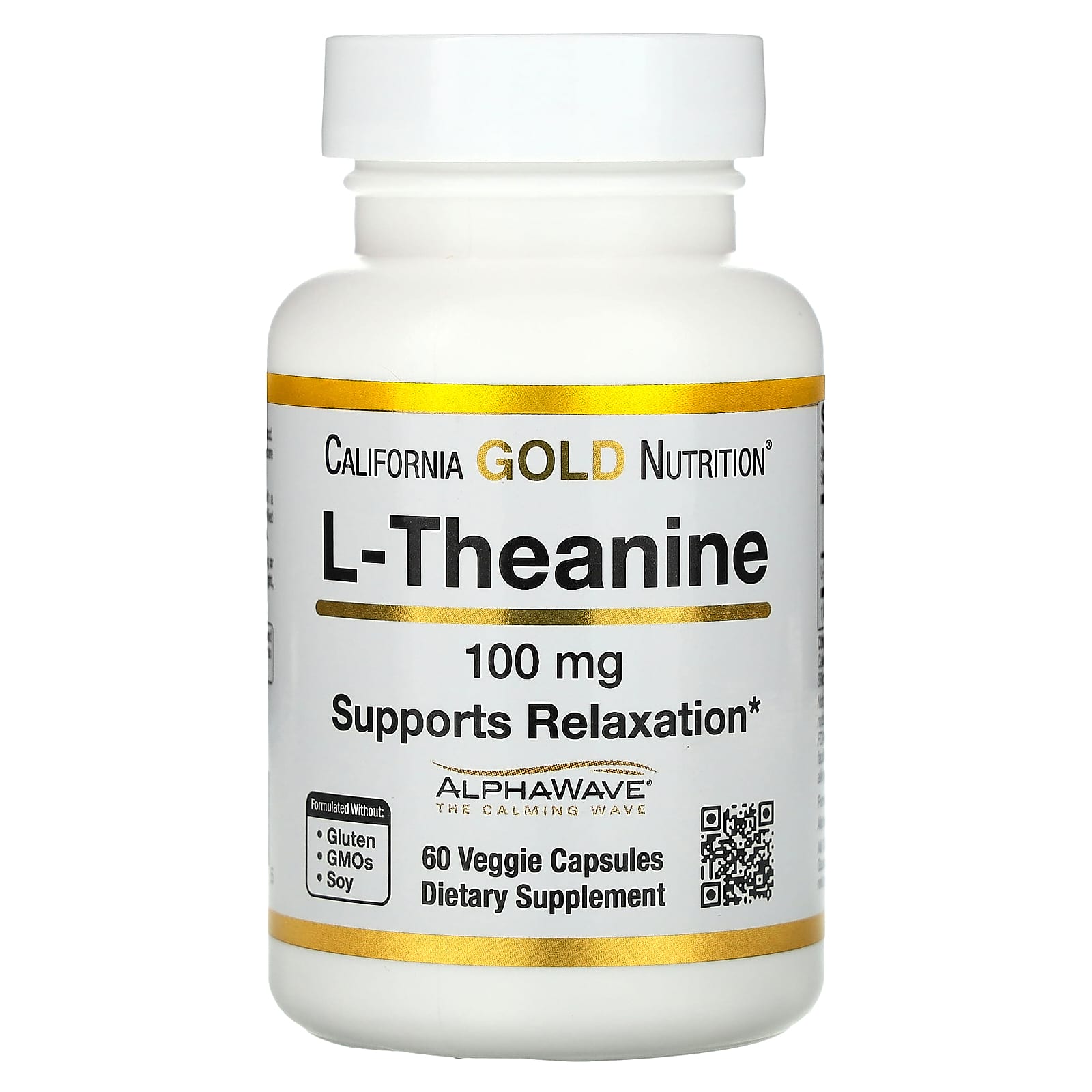 California Gold Nutrition, L-теанин, с AlphaWave, 100 мг, 60 растительных капсул