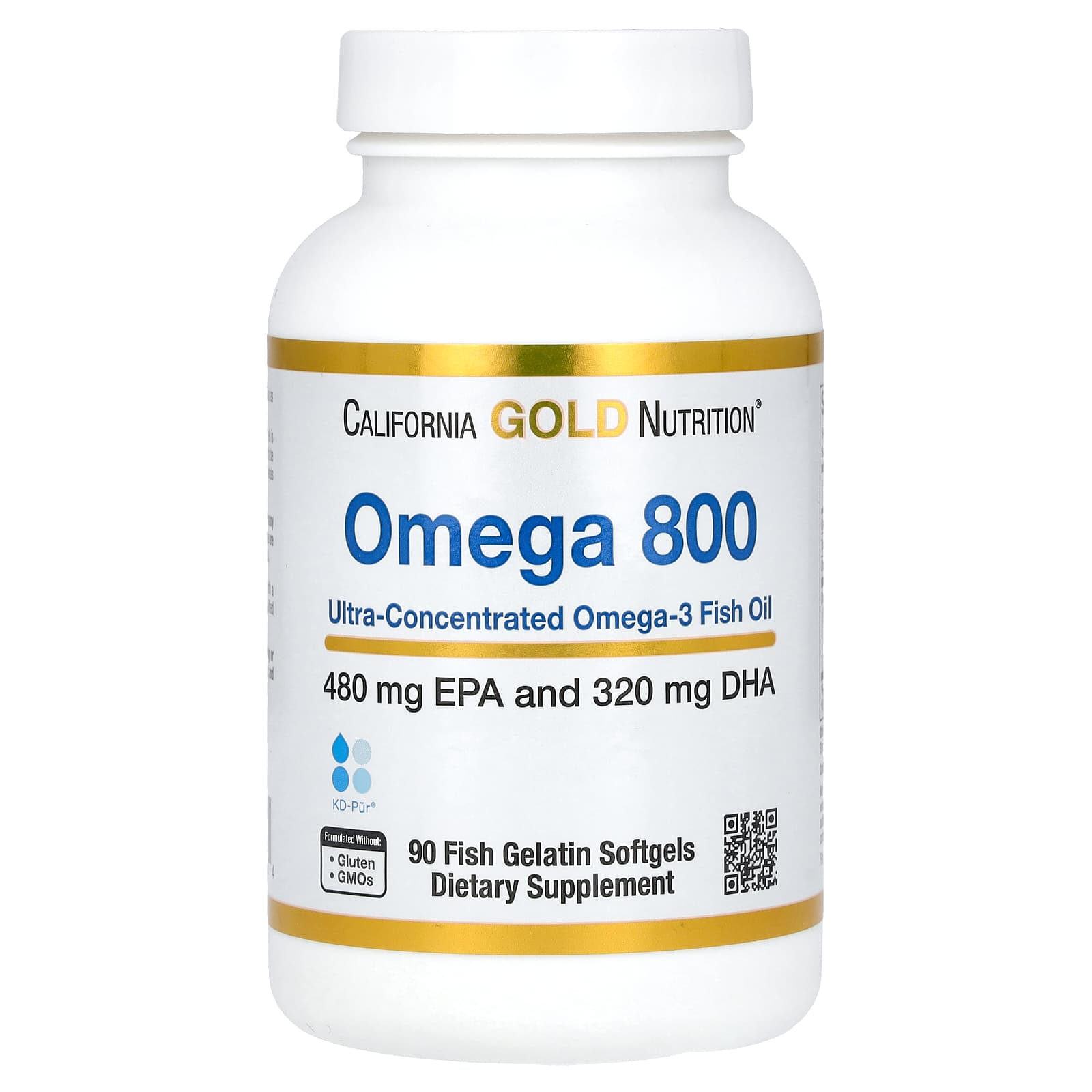 California Gold Nutrition, омега 800, ультраконцентрированный рыбий жир с омега-3, в форме триглицеридов KD-Pur, 1000 мг, 90 капсул из рыбьего желатина