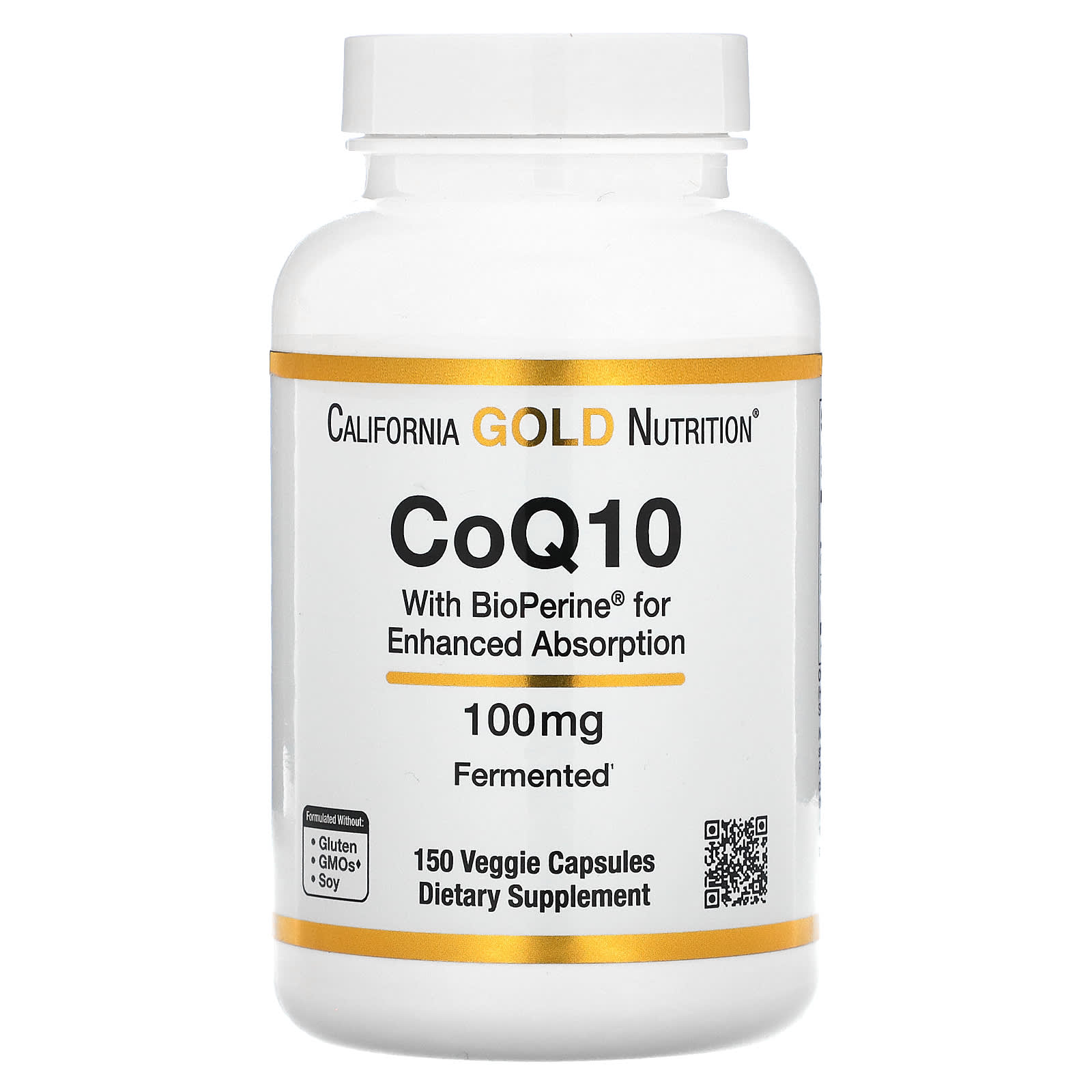 California Gold Nutrition, коэнзим Q10 с экстрактом BioPerine, 100 мг, 150 растительных капсул