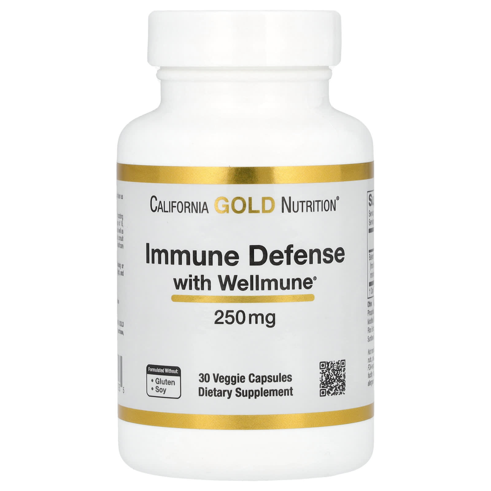 California Gold Nutrition, Immune Defense с Wellmune®, добавка для поддержки иммунитета, бета-глюкан, 250 мг, 30 растительных капсул