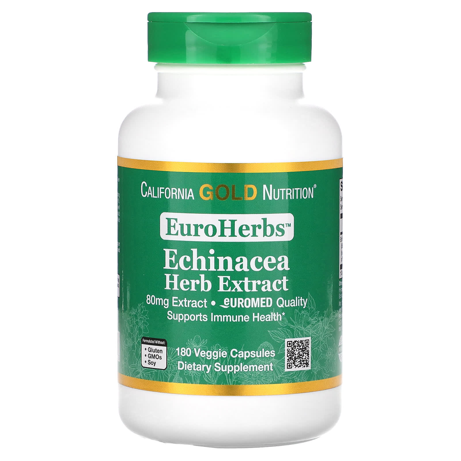 California Gold Nutrition, EuroHerbs, экстракт эхинацеи, качество Euromed, 80 мг, 180 растительных капсул