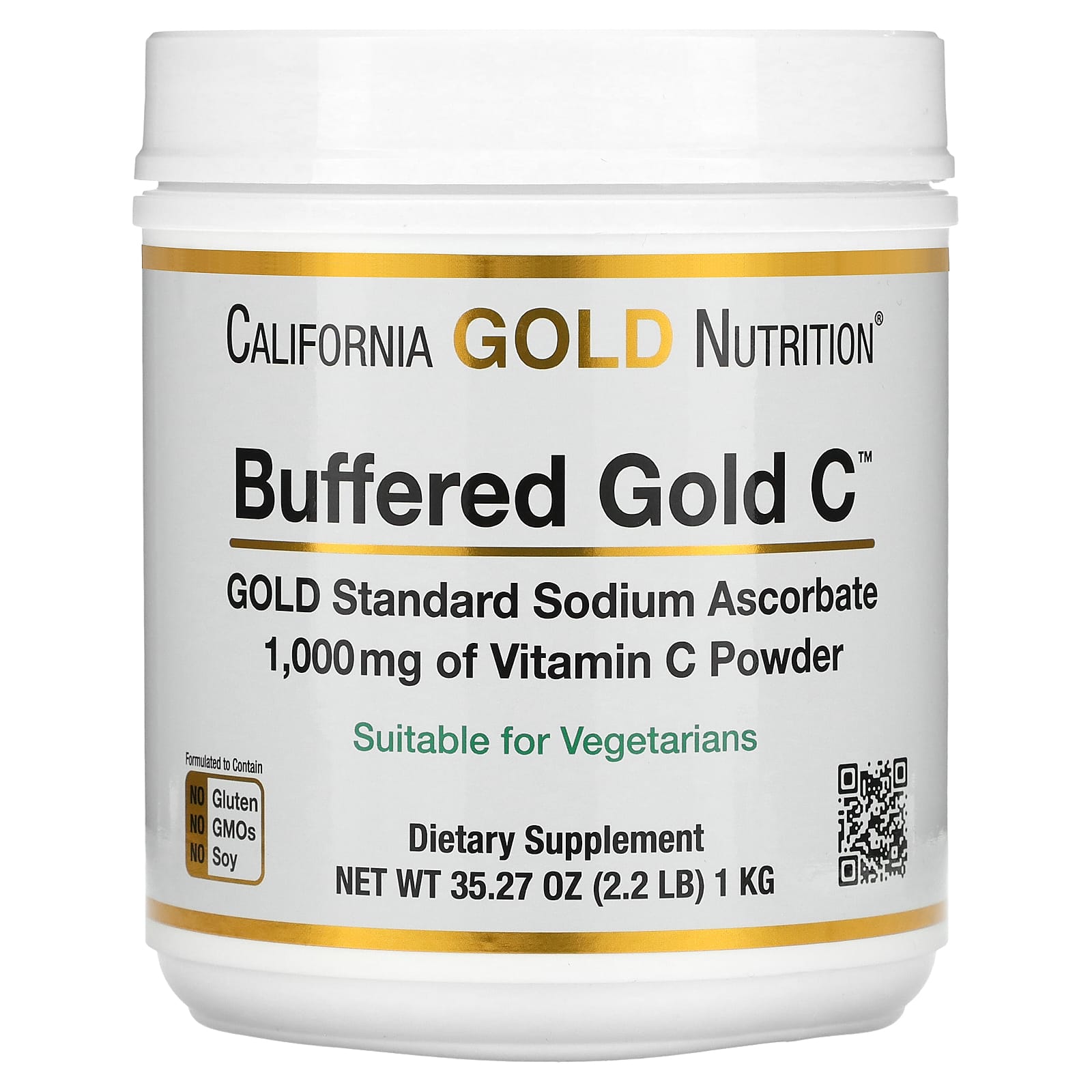 California Gold Nutrition, Buffered Gold C, некислый витамин C в порошке, аскорбат натрия, 1 кг (2,2 фунта)
