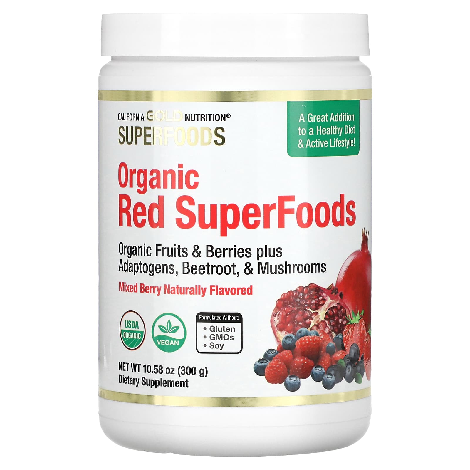 California Gold Nutrition, Superfoods, органические красные суперфуды, ягодное ассорти, 300 г (10,58 унции)