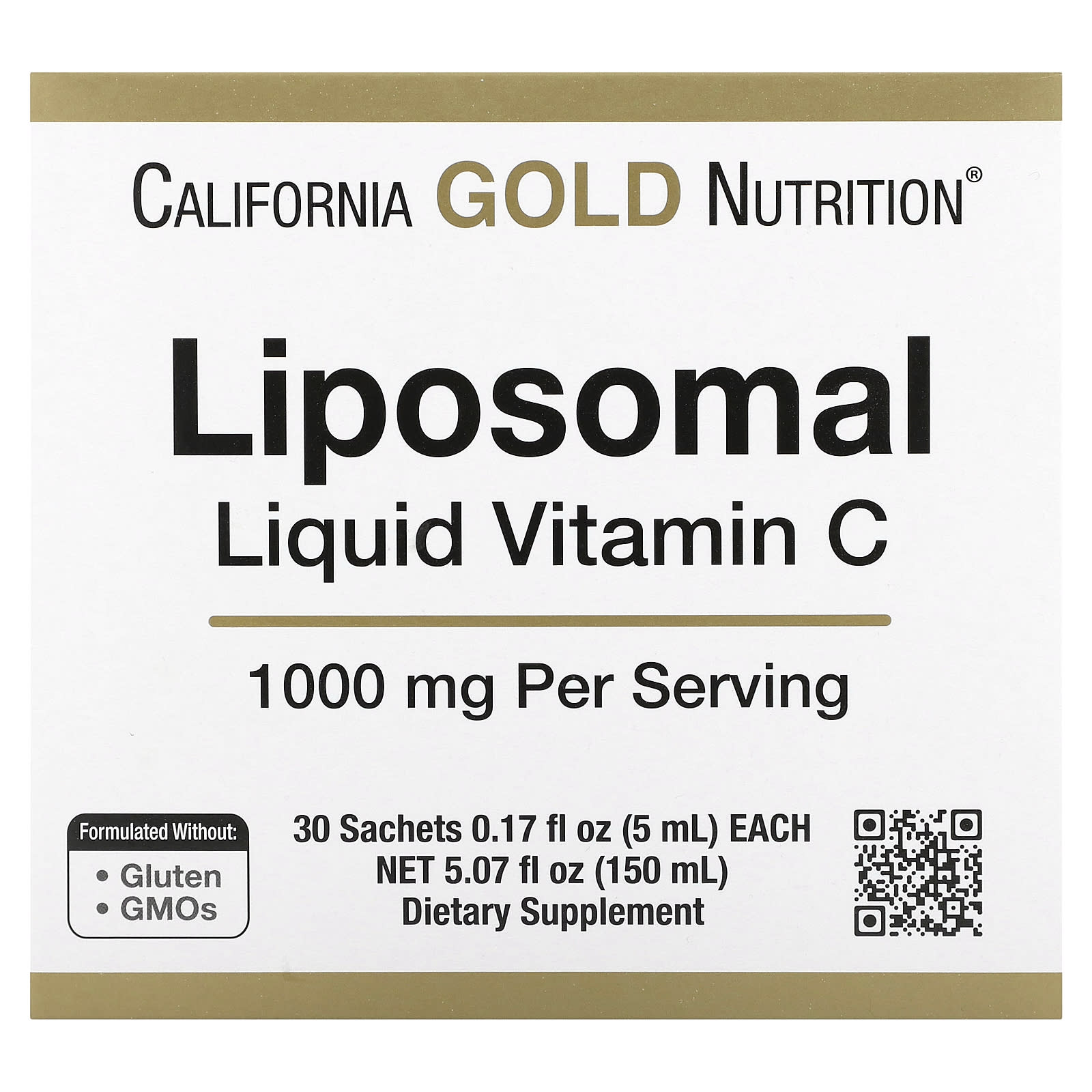 California Gold Nutrition, липосомальный витамин C в жидкой форме,  без вкуса, 1000 мг, 30 пакетиков по 5 мл (0,17 жидк. унции)