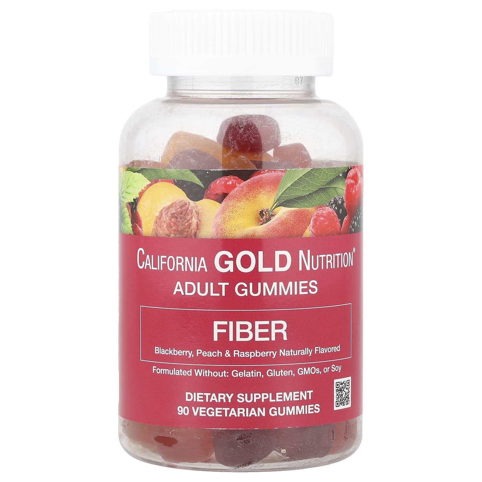California Gold Nutrition, жевательная клетчатка, с натуральным вкусом ежевики, персика и малины, 90 вегетарианских жевательных таблеток