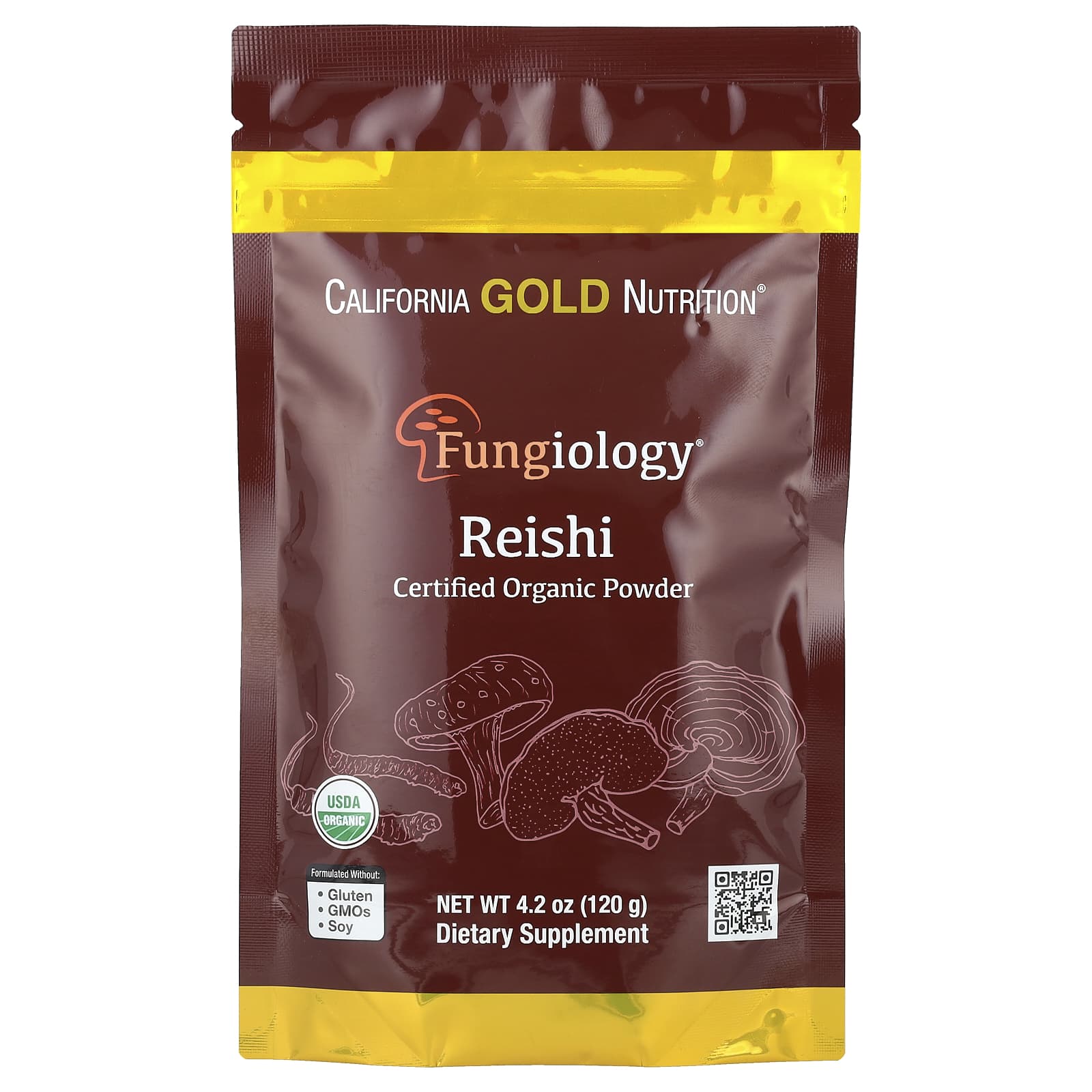 California Gold Nutrition, Fungiology®, порошок из сертифицированного органического рейши, 120 г (4,2 унции)