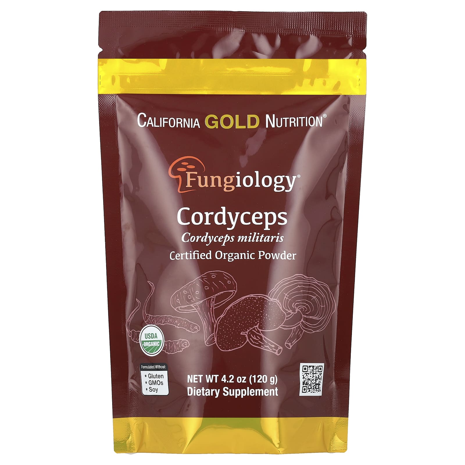 California Gold Nutrition, Fungiology®, порошок из сертифицированного органического кордицепса военного, 120 г (4,2 унции)
