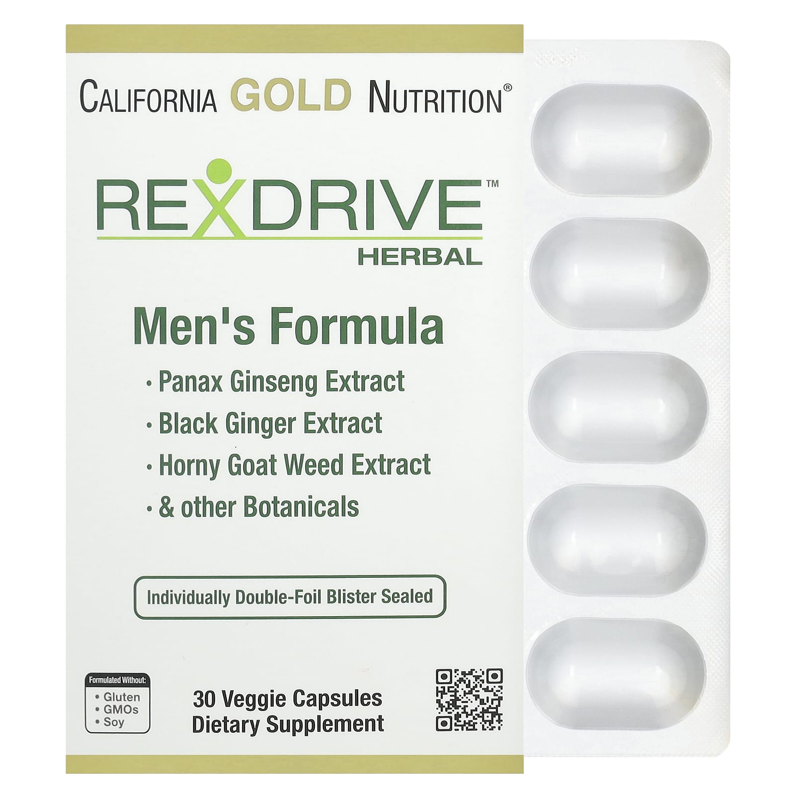 California Gold Nutrition, Rexdrive ™ Herbal, смесь для мужчин, 30 растительных капсул