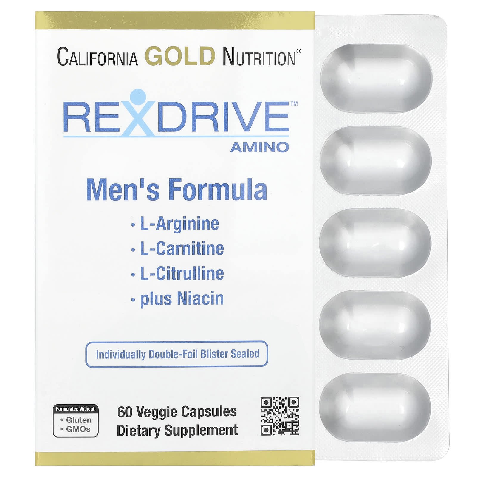 California Gold Nutrition, Rexdrive Amino, формула для мужчин, 60 растительных капсул