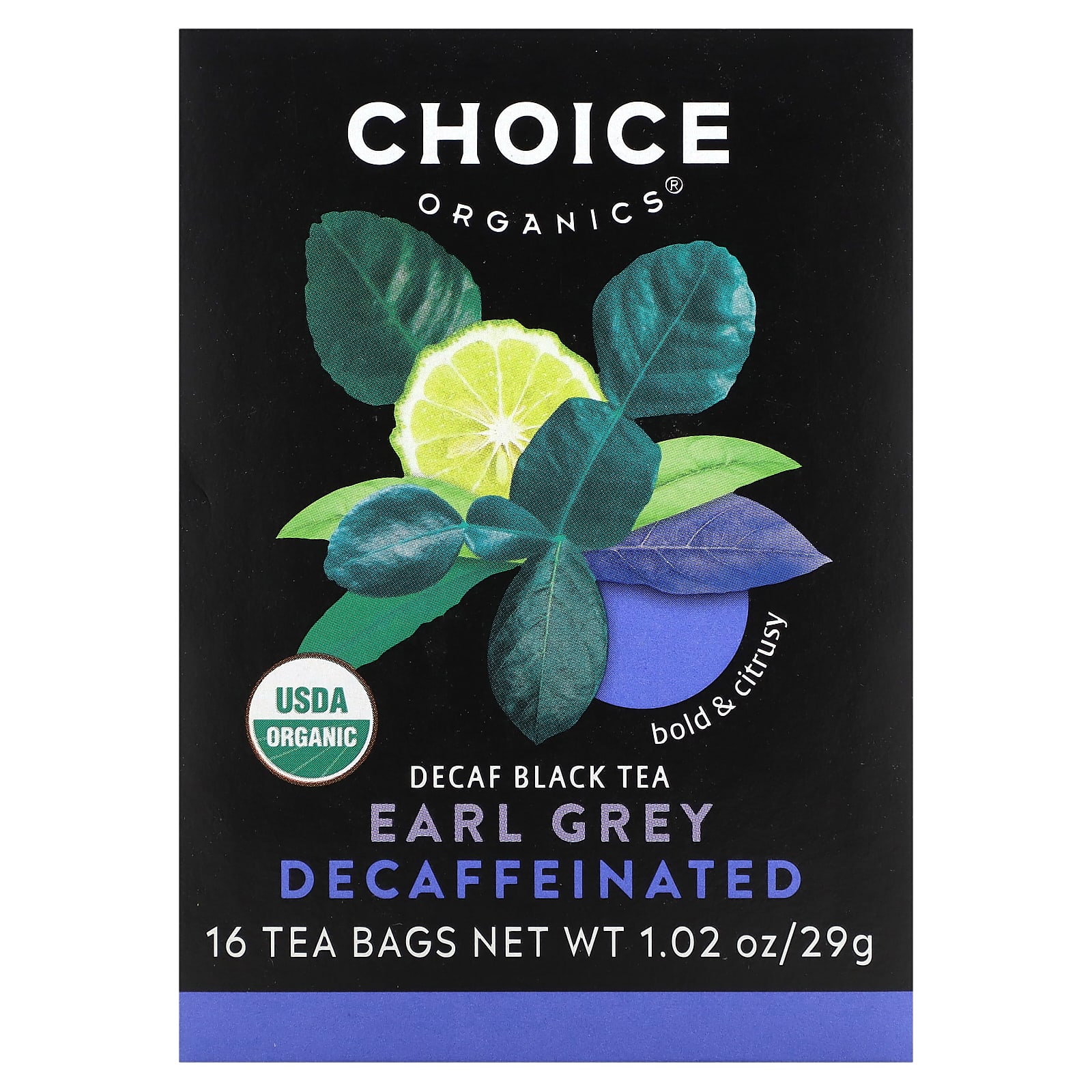 Choice Organic Teas, Черный чай без кофеина, Эрл Грей, 16 чайных пакетиков, 29 г (1,02 унции)