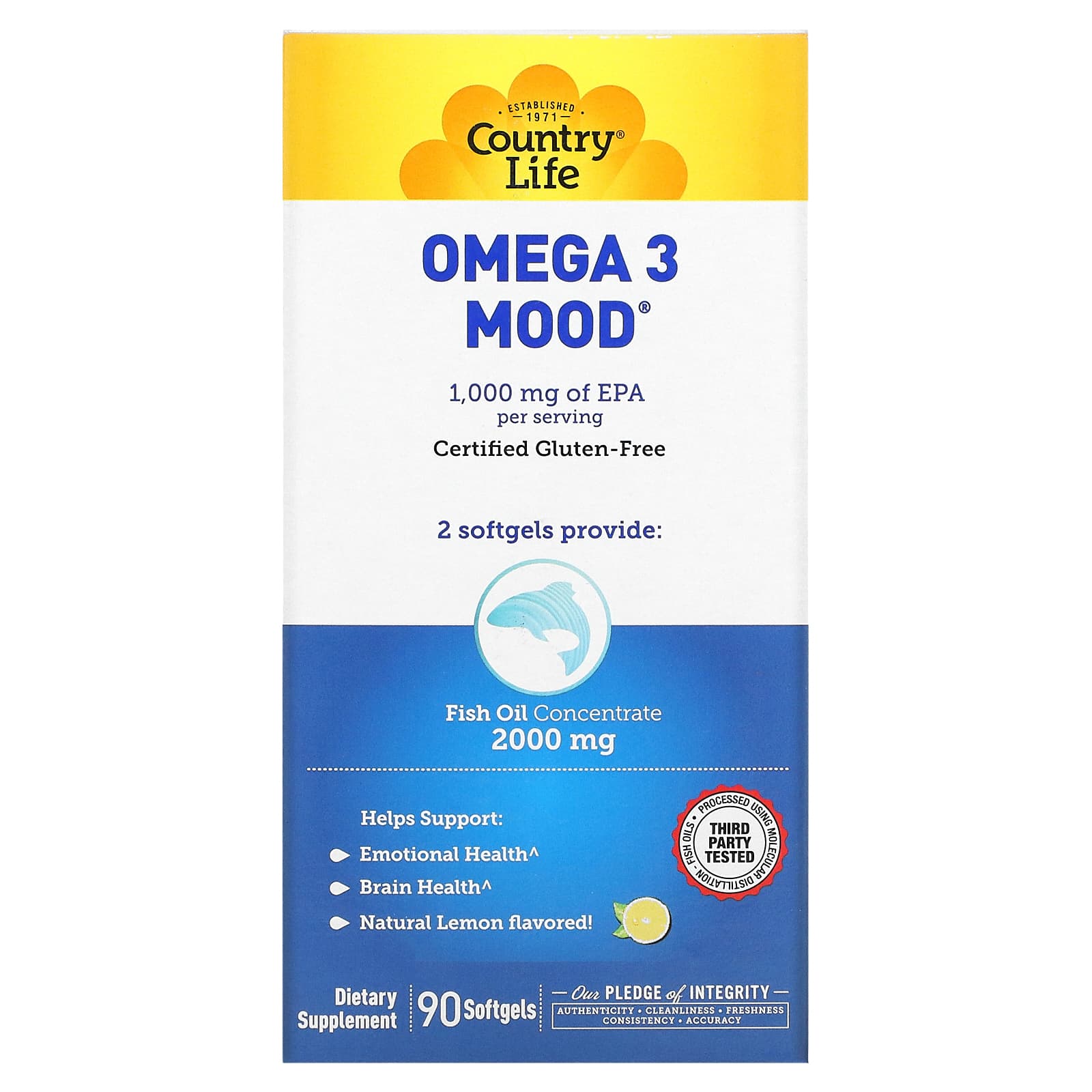 Country Life Omega 3 Mood натуральный ароматизатор со вкусом лимона 90 мягких желатиновых капсул 6890₽