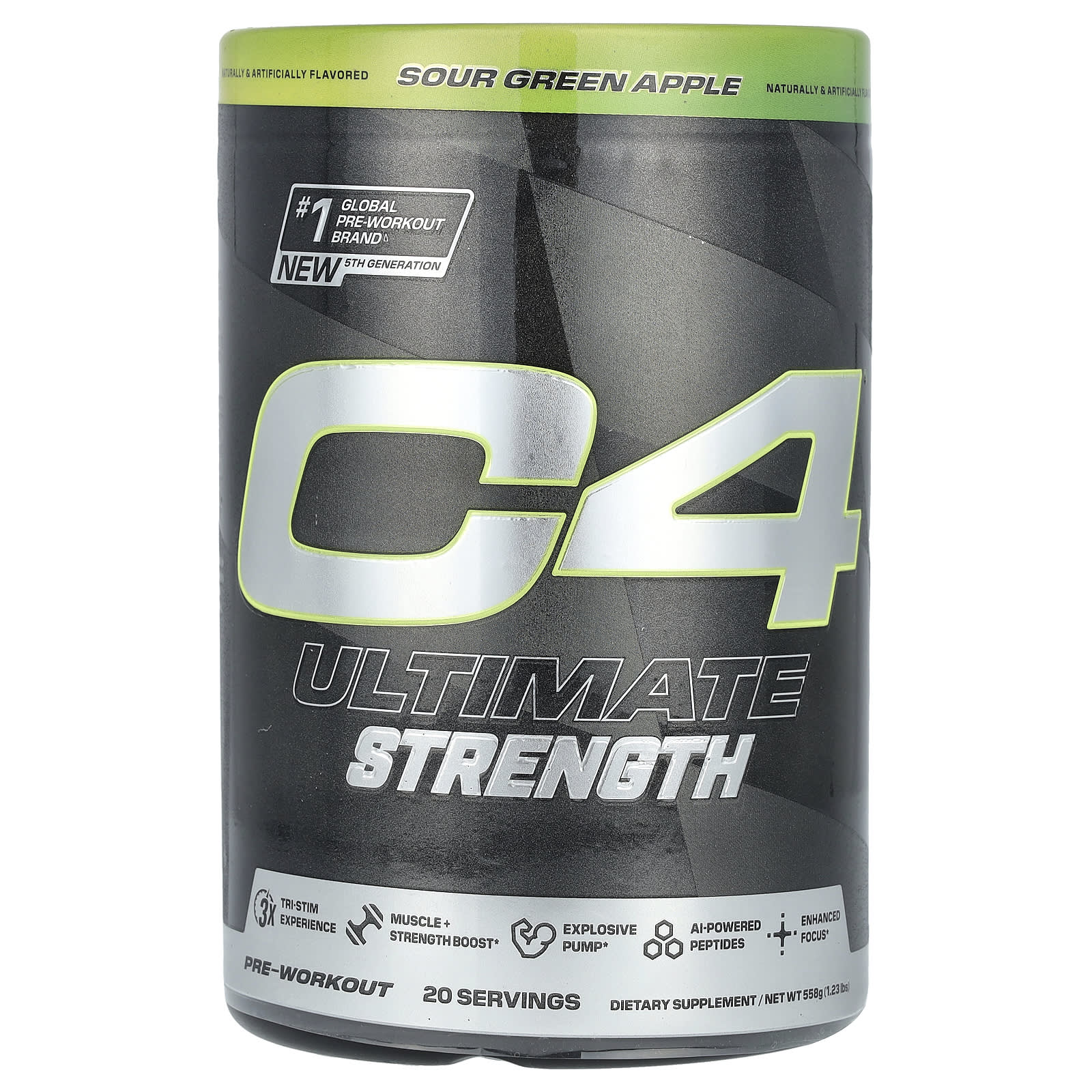 Cellucor, C4 Ultimate Strength, предтренировочный комплекс, кислое зеленое яблоко, 558 г (1,23 фунта)