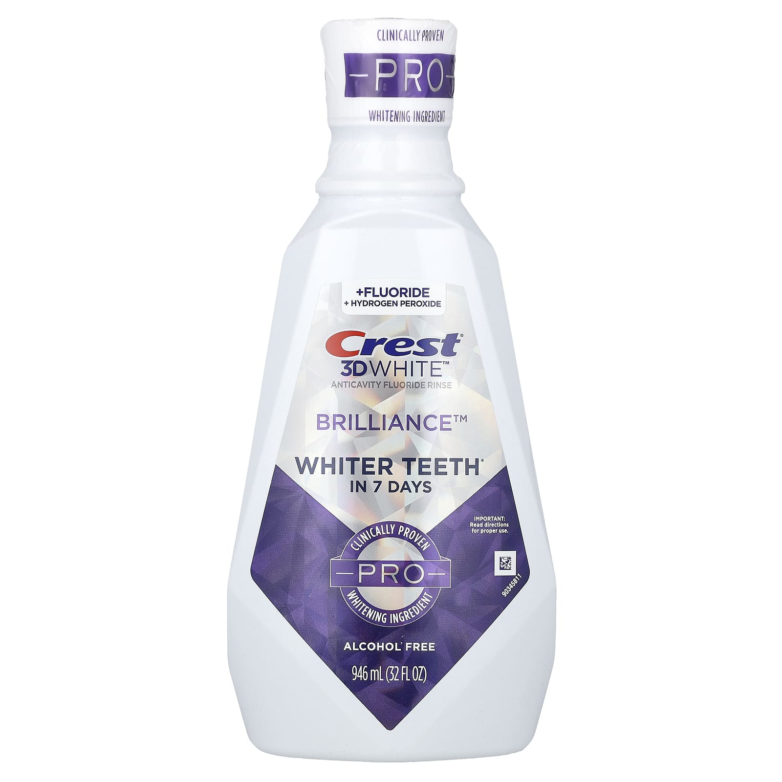 Crest, 3D White, ополаскиватель для рта с фторидом, против кариеса, блеск, без спирта, 946 мл (32 жидк. унции)