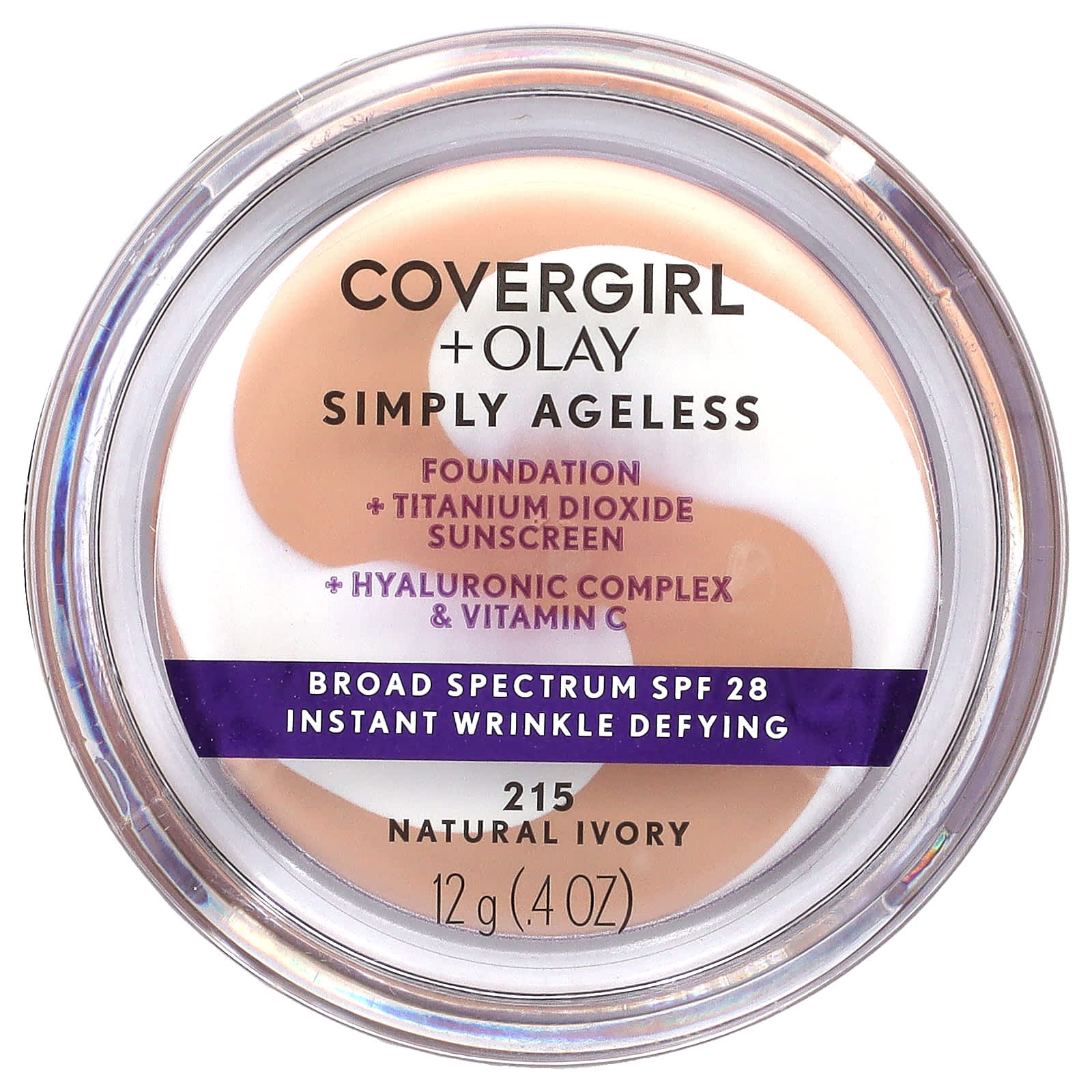 Covergirl, Olay Simply Ageless, тональный крем, SPF 28, оттенок 215, натуральная слоновая кость, 12 г (0,4 унции)