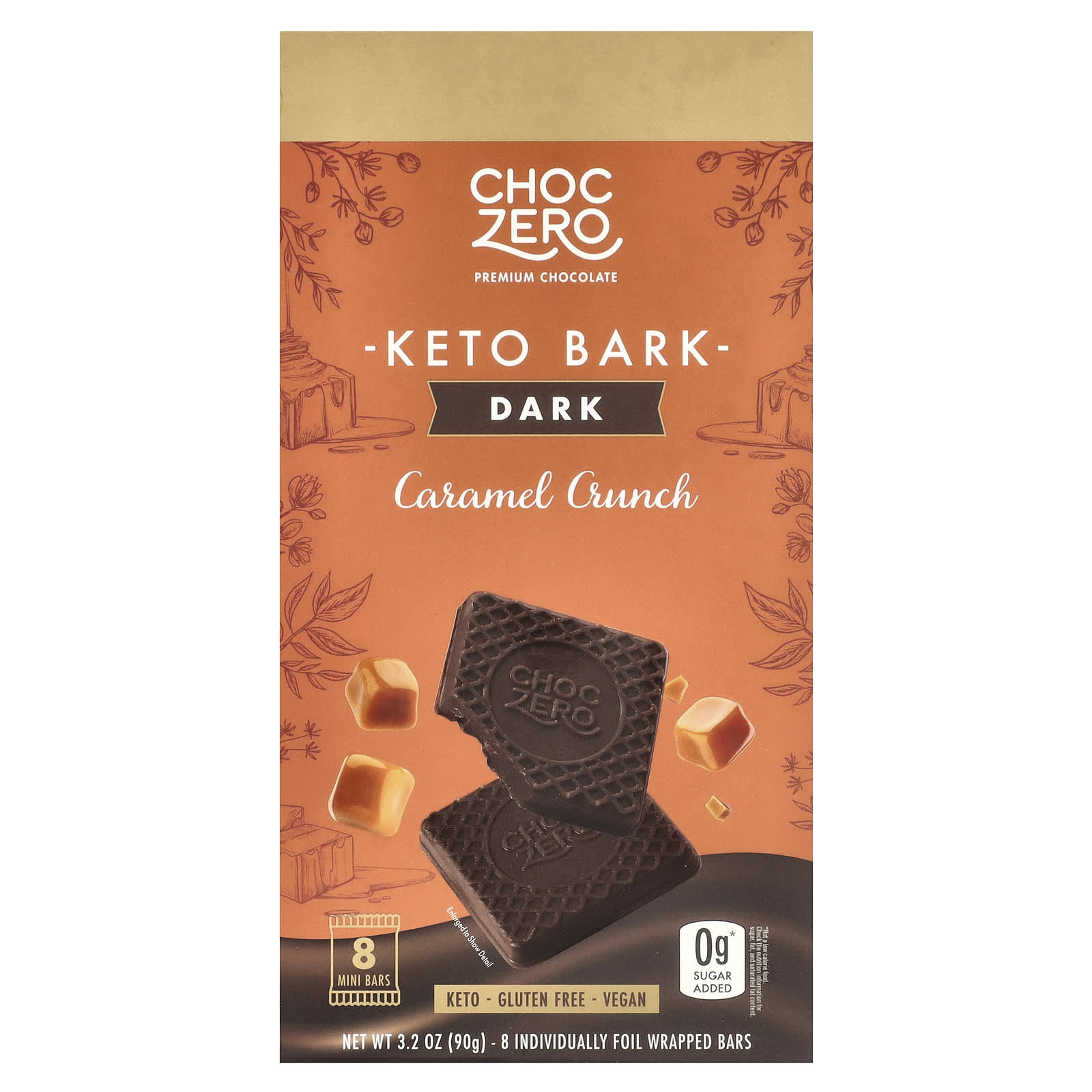 ChocZero, Keto Bark, темный шоколад, хрустящая карамель, 8 батончиков, 90 г (3,2 унции)