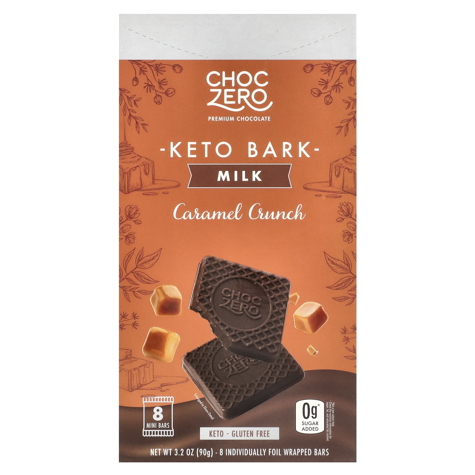 ChocZero, Keto Bark, молочный шоколад, карамель, 8 батончиков в фольге, 90 г (3,2 унции)