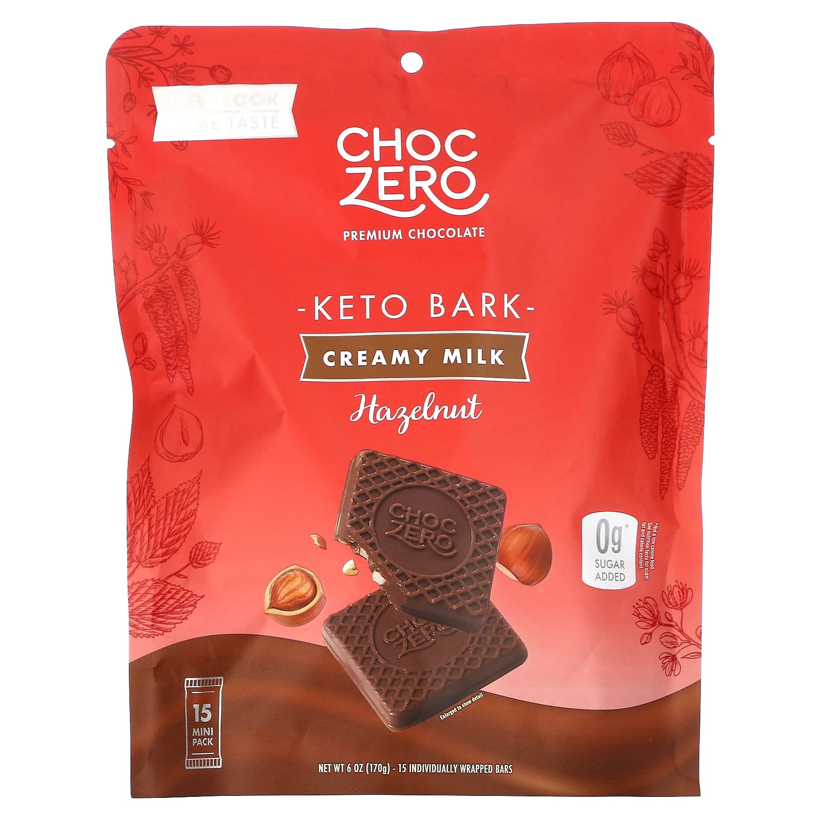 ChocZero Keto Bark молочный шоколад с фундуком 15 мини-упаковок 170 г 6 унций 2090₽