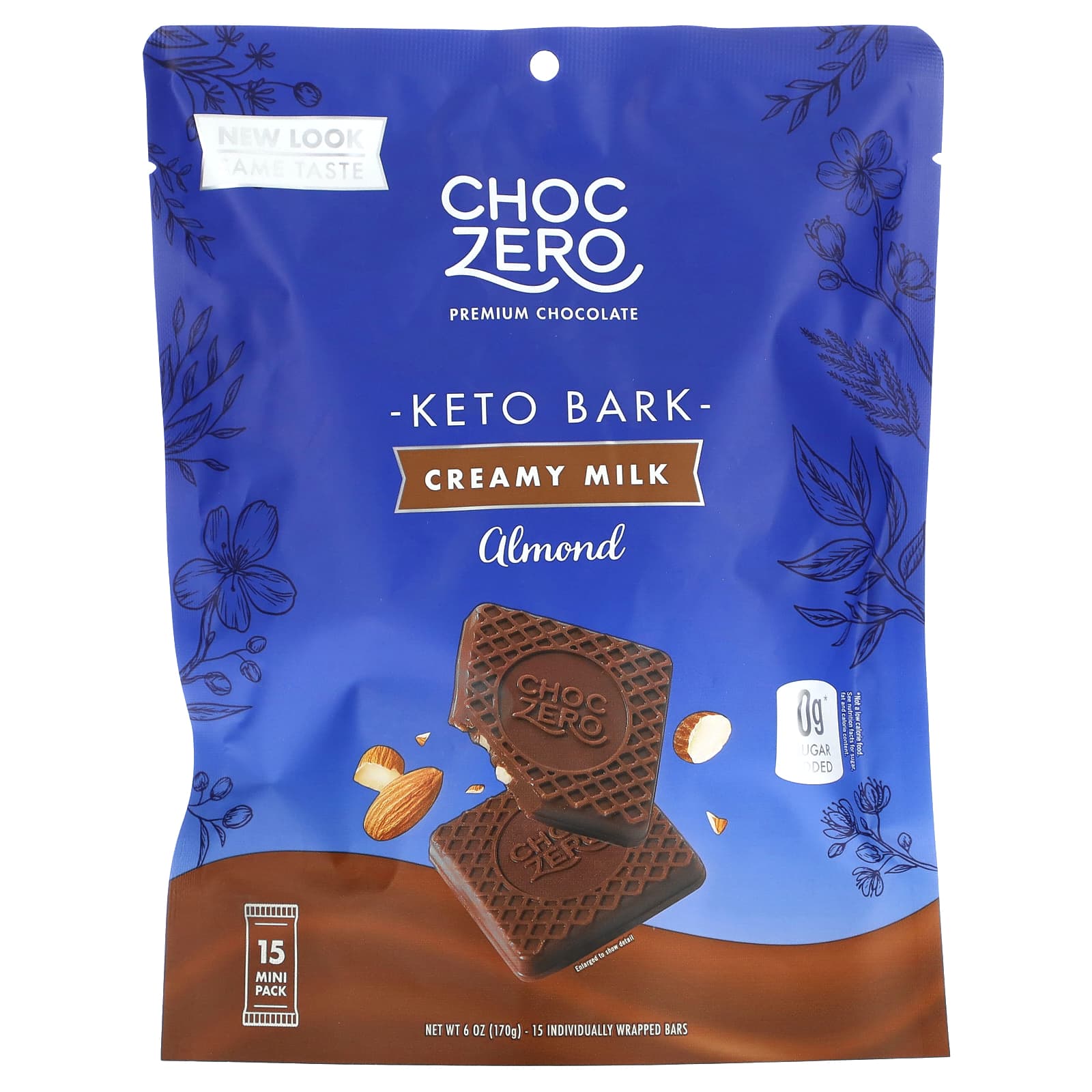 ChocZero, Keto Bark, молочный шоколад с миндалем без добавления сахара, 15 шт., 170 г (6 унций)