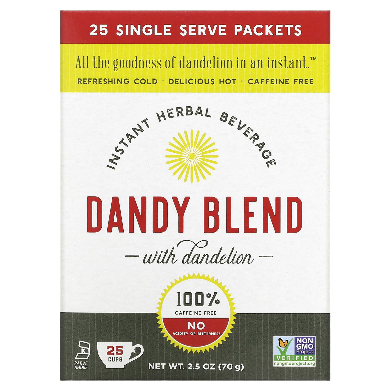 Dandy Blend Instant Herbal Beverage With Dandelion Быстрорастворимый травяной напиток с одуванчиком без кофеина 25 одноразовых пакетиков 2390₽
