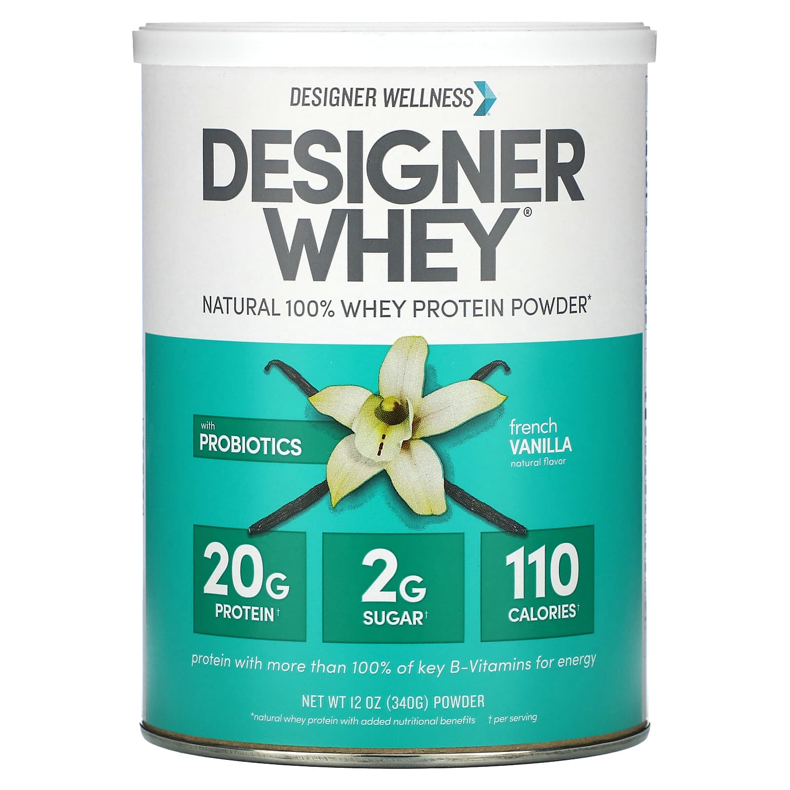 Designer Wellness, Designer Whey, натуральный 100%-ный сывороточный белок, французская ваниль, 340 г