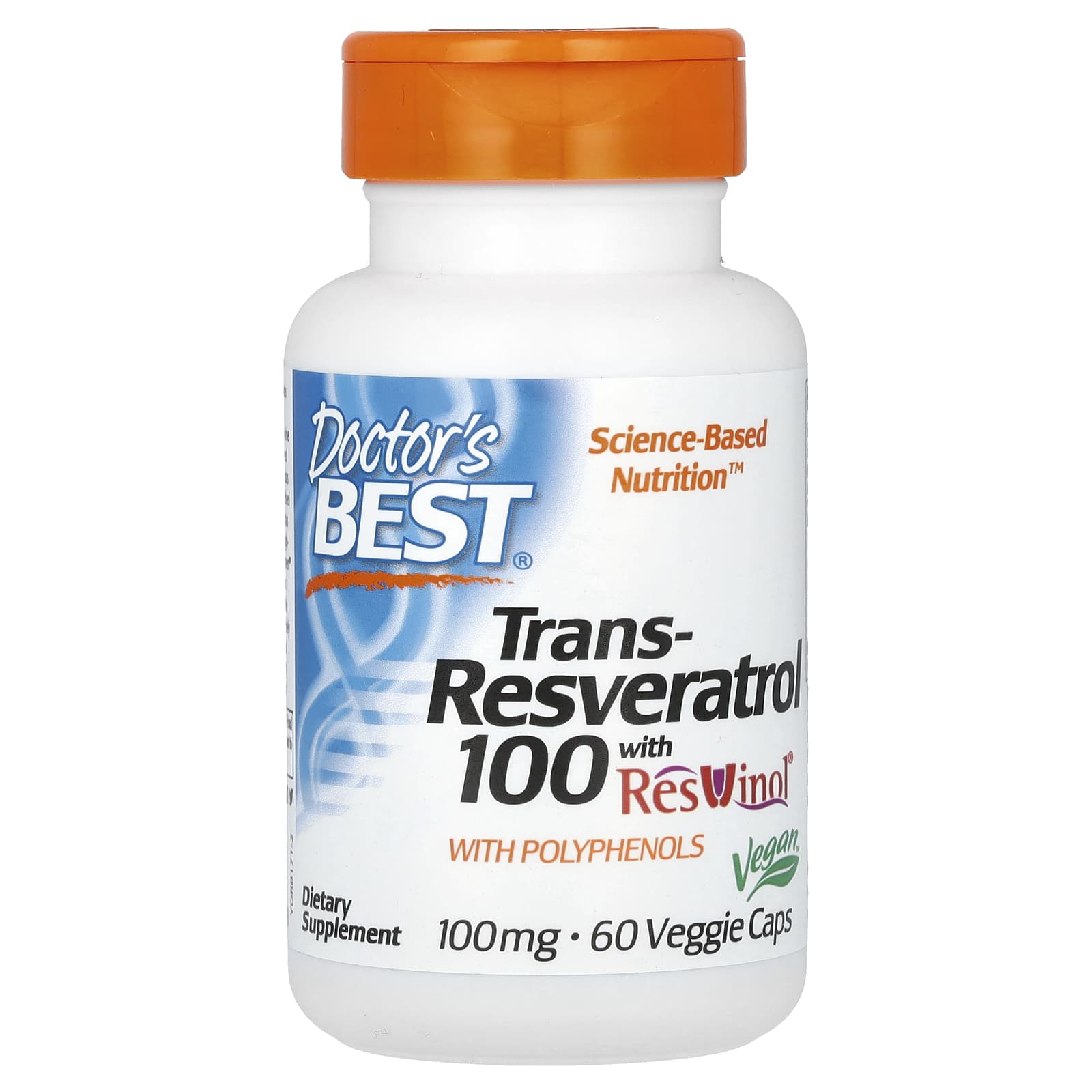 Doctor's Best, транс-ресвератрол 100 с ResVinol, 100 мг, 60 вегетарианских капсул