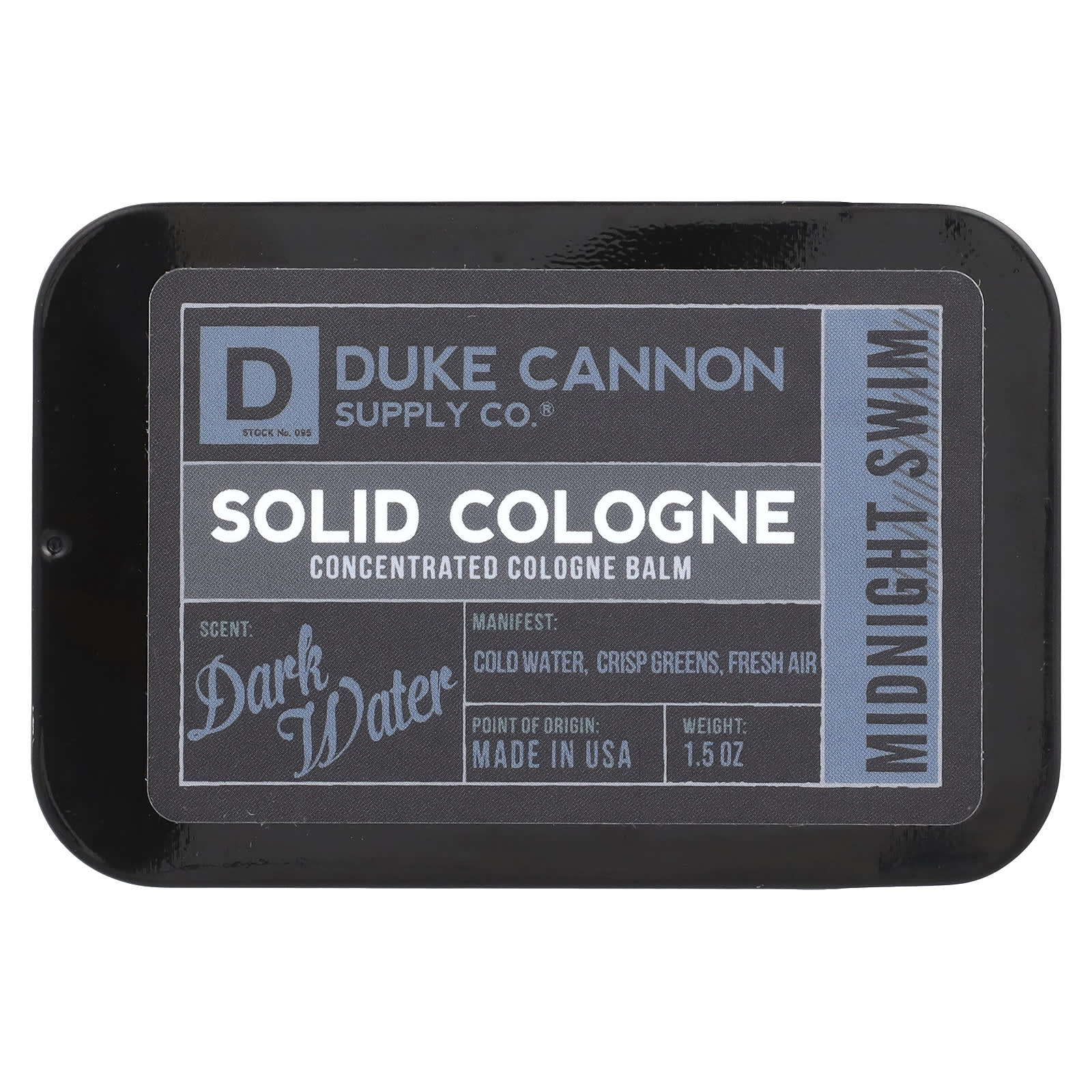 Duke Cannon Supply Co., Solid Cologne, Midnight Swim, темная вода, 1,5 унции