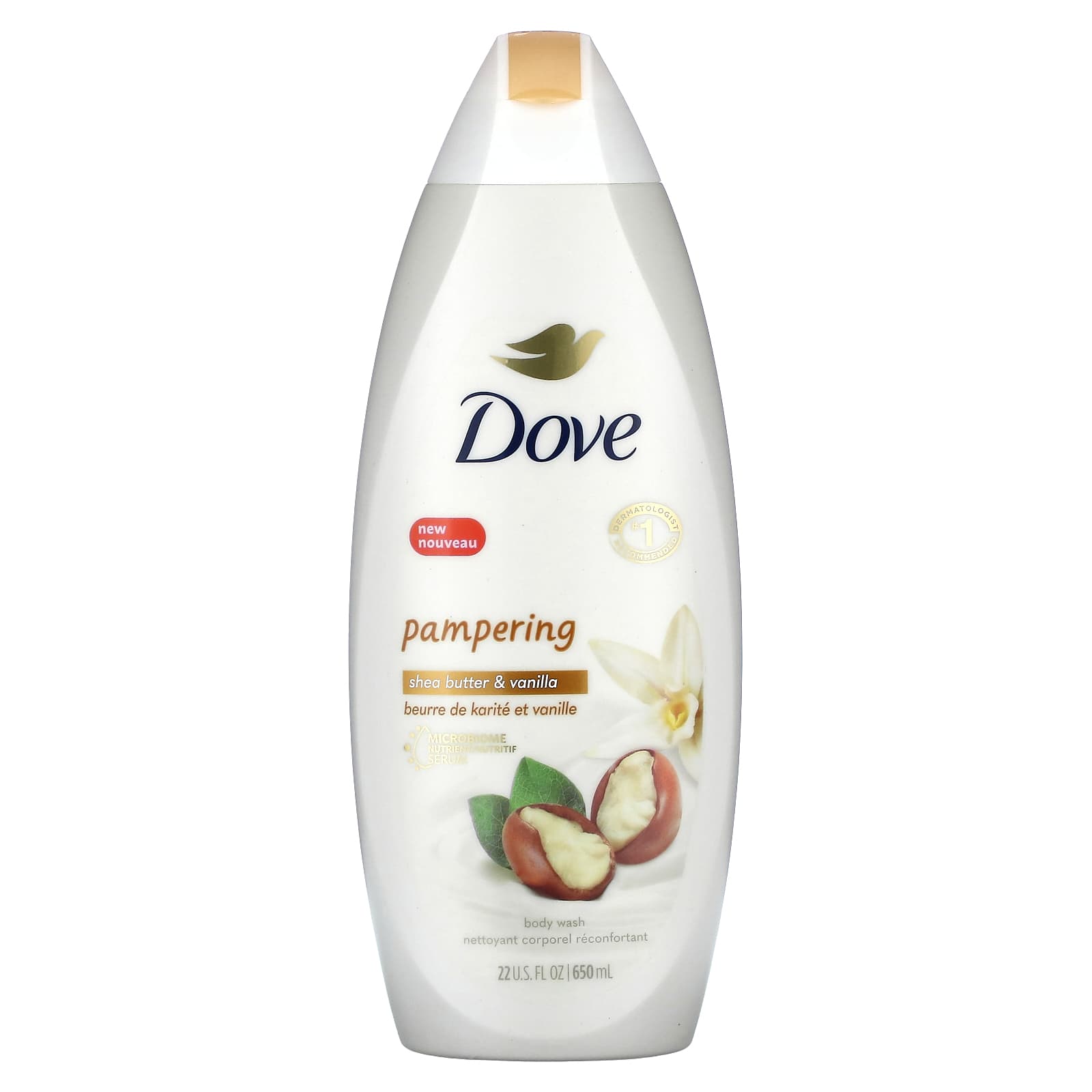 Dove, нежный гель для душа, бережный уход, масло ши и ваниль, 650 мл (22 жидк. унции)