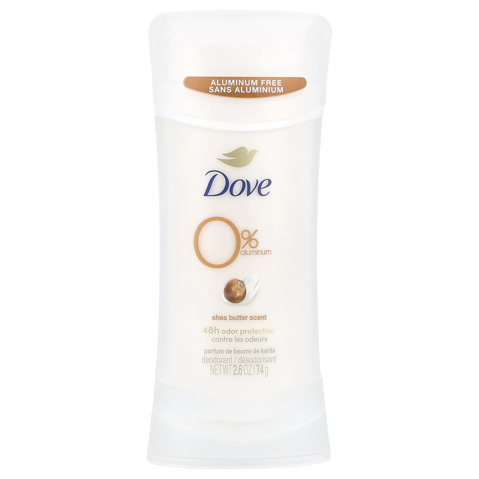 Dove, 0% алюминиевый дезодорант, масло ши, 2,6 унции (74 г)