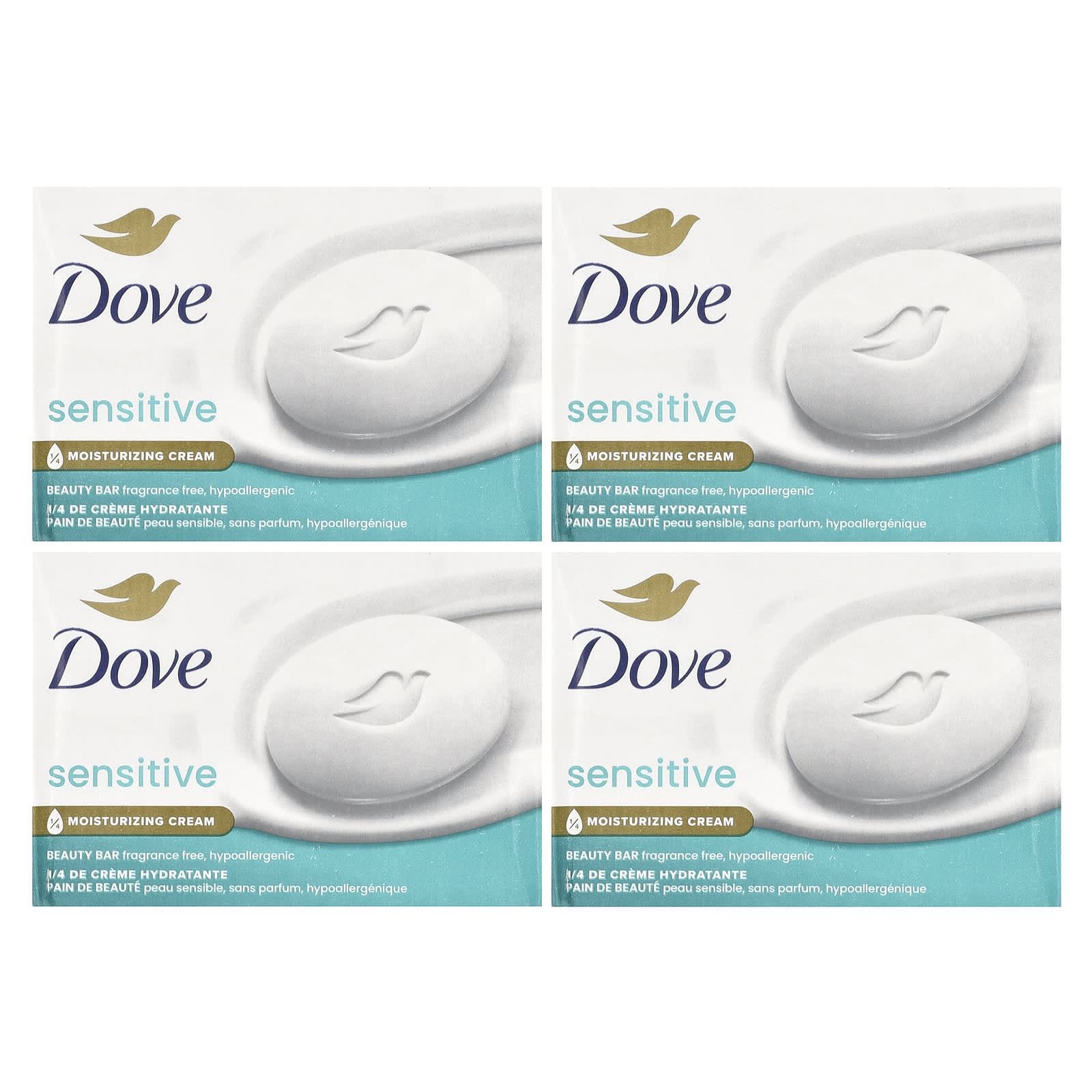 Dove, Косметическое мыло для чувствительной кожи, без отдушек, 4 шт. по 106 г (3,75 унции)