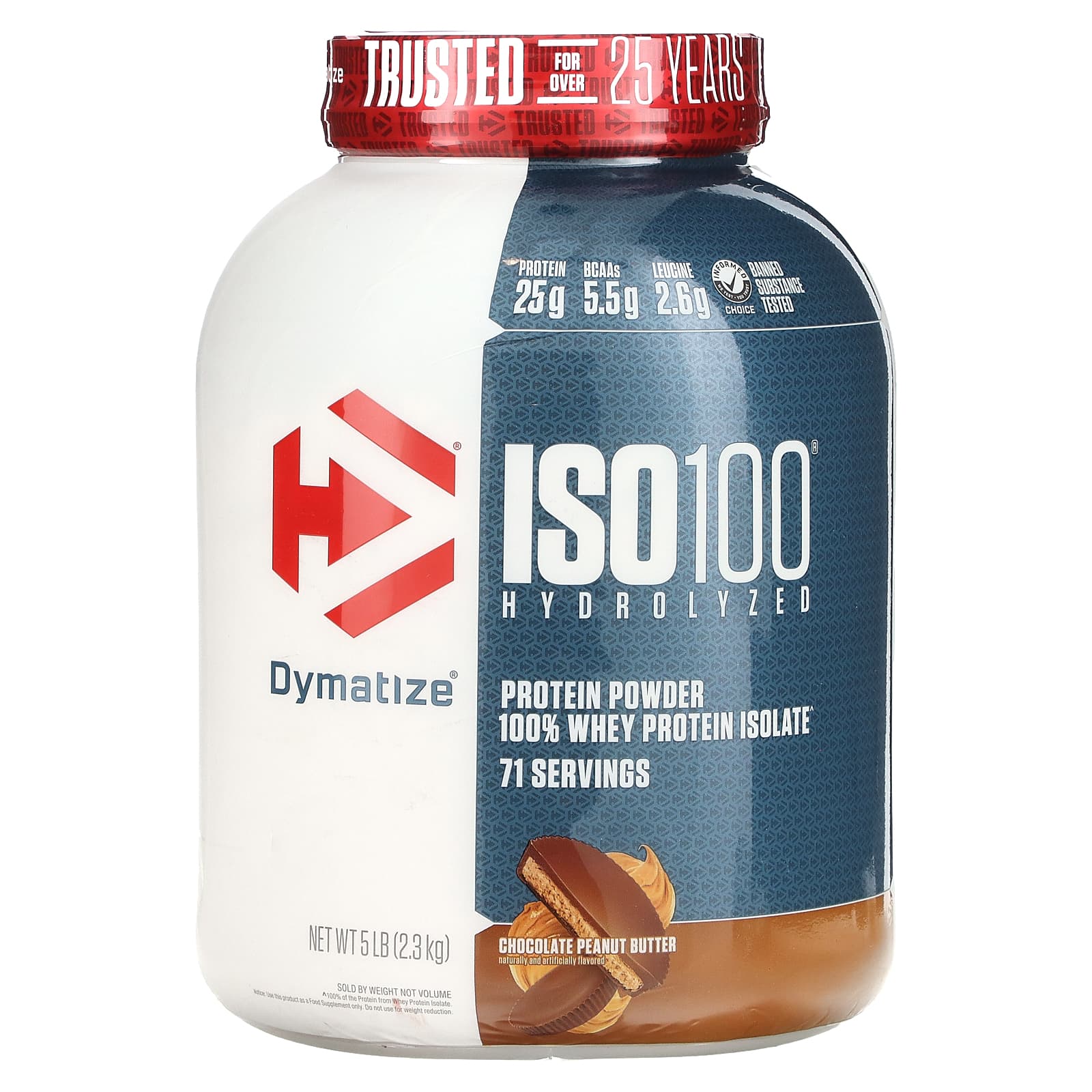 Dymatize, ISO100, гидролизованный 100% изолят сывороточного протеина, шоколад и арахисовое масло, 2,3 кг (5 фунтов)