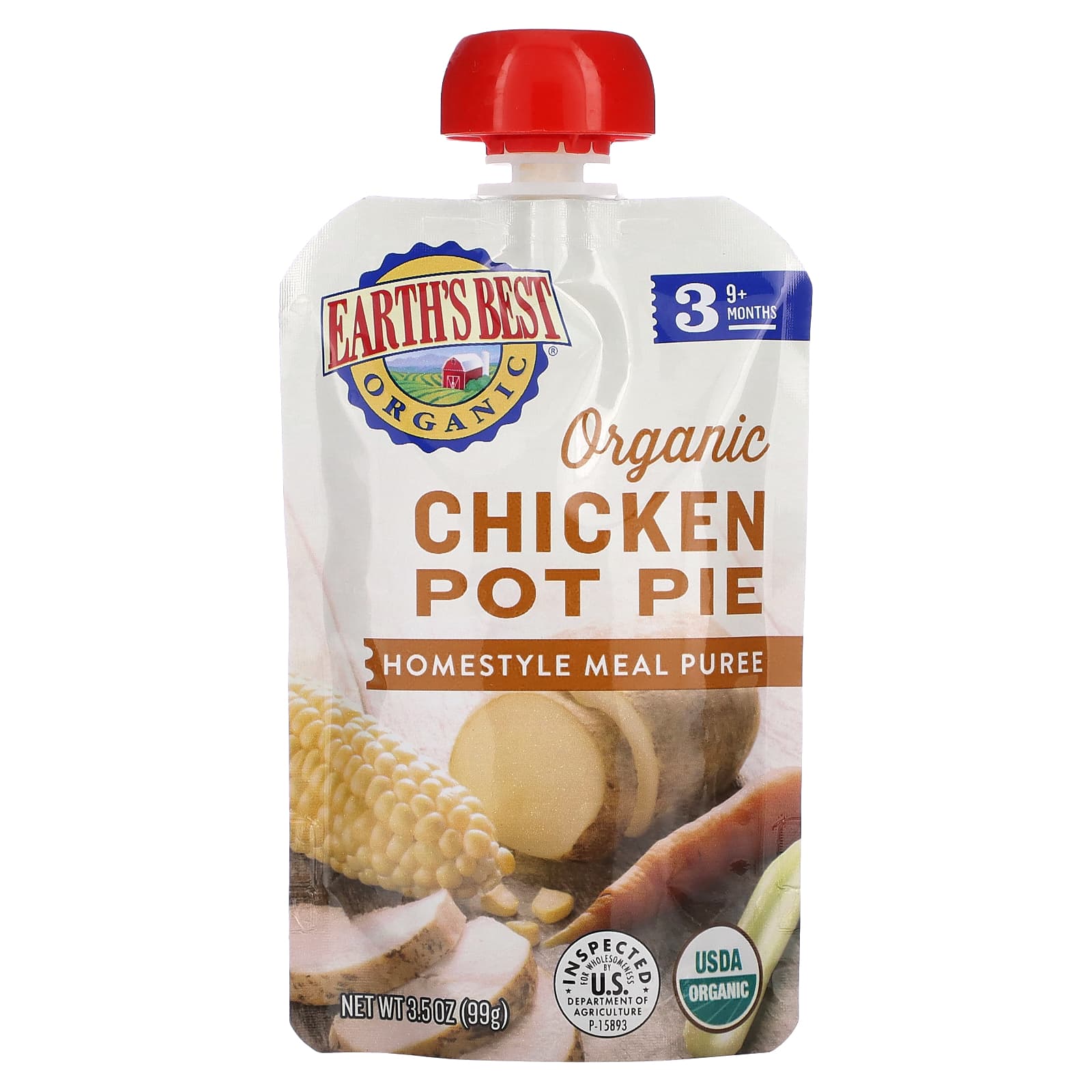 Earth's Best, органическое пюре из домашней еды, для детей от 9 месяцев, пирог с курицей, 99 г (3,5 унции)
