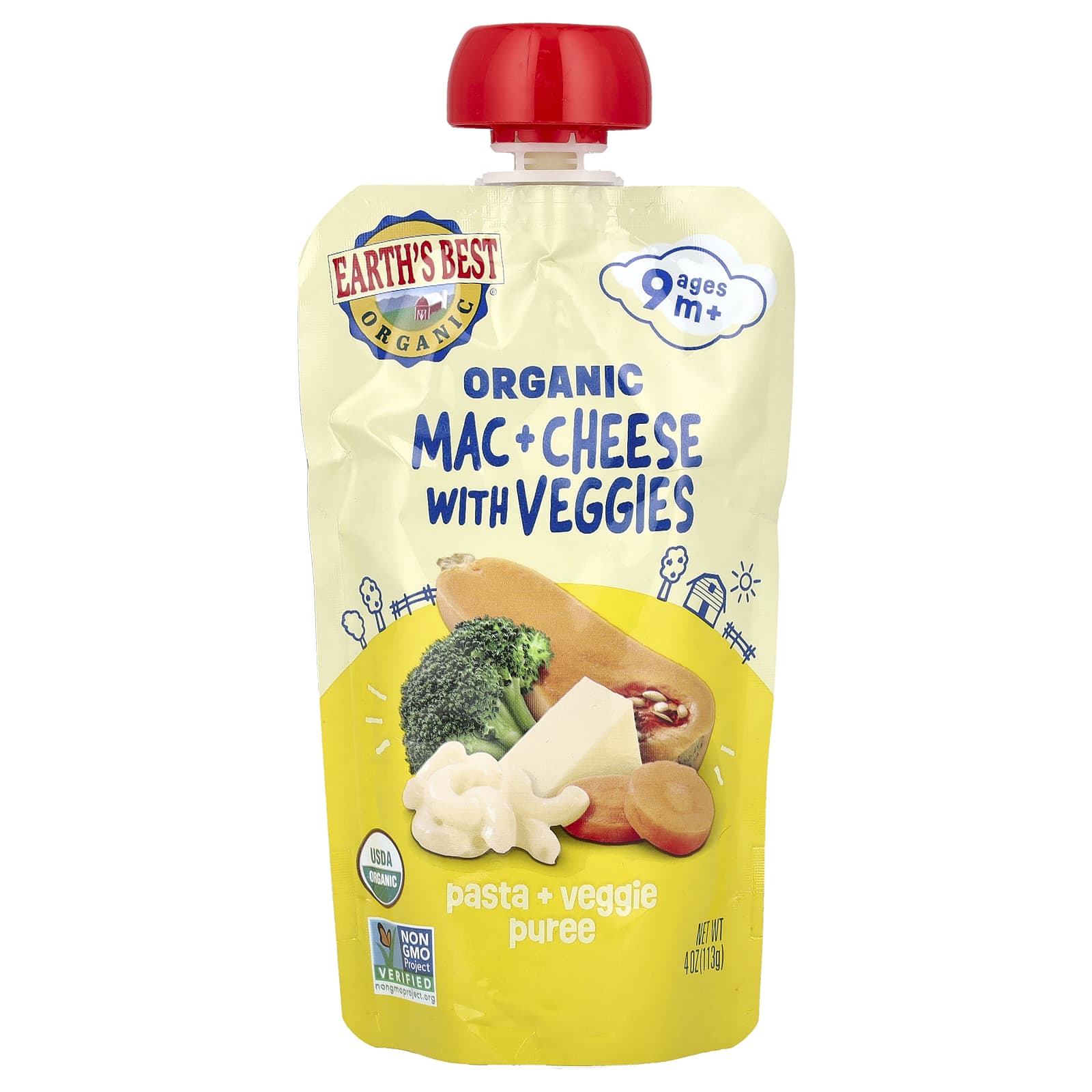 Earths Best Organic Pasta Veggie Puree Ages 9M Mac - Cheese With Veggies 4 oz 113 g 1390₽