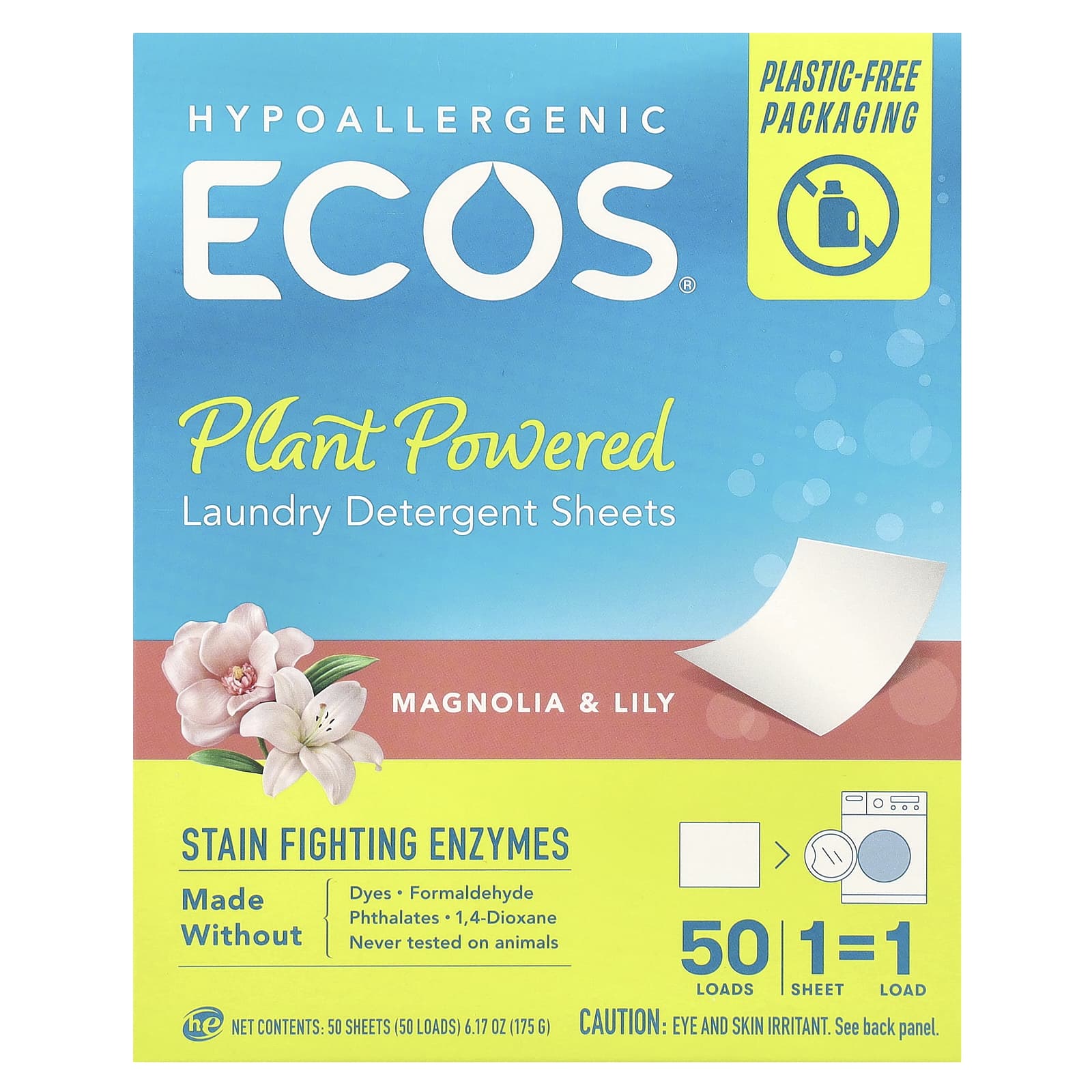 Earth Friendly Products, ECOS®, моющее средство для стирки на растительной основе, магнолия и лилия, 50 шт., 175 г (6,17 унции)