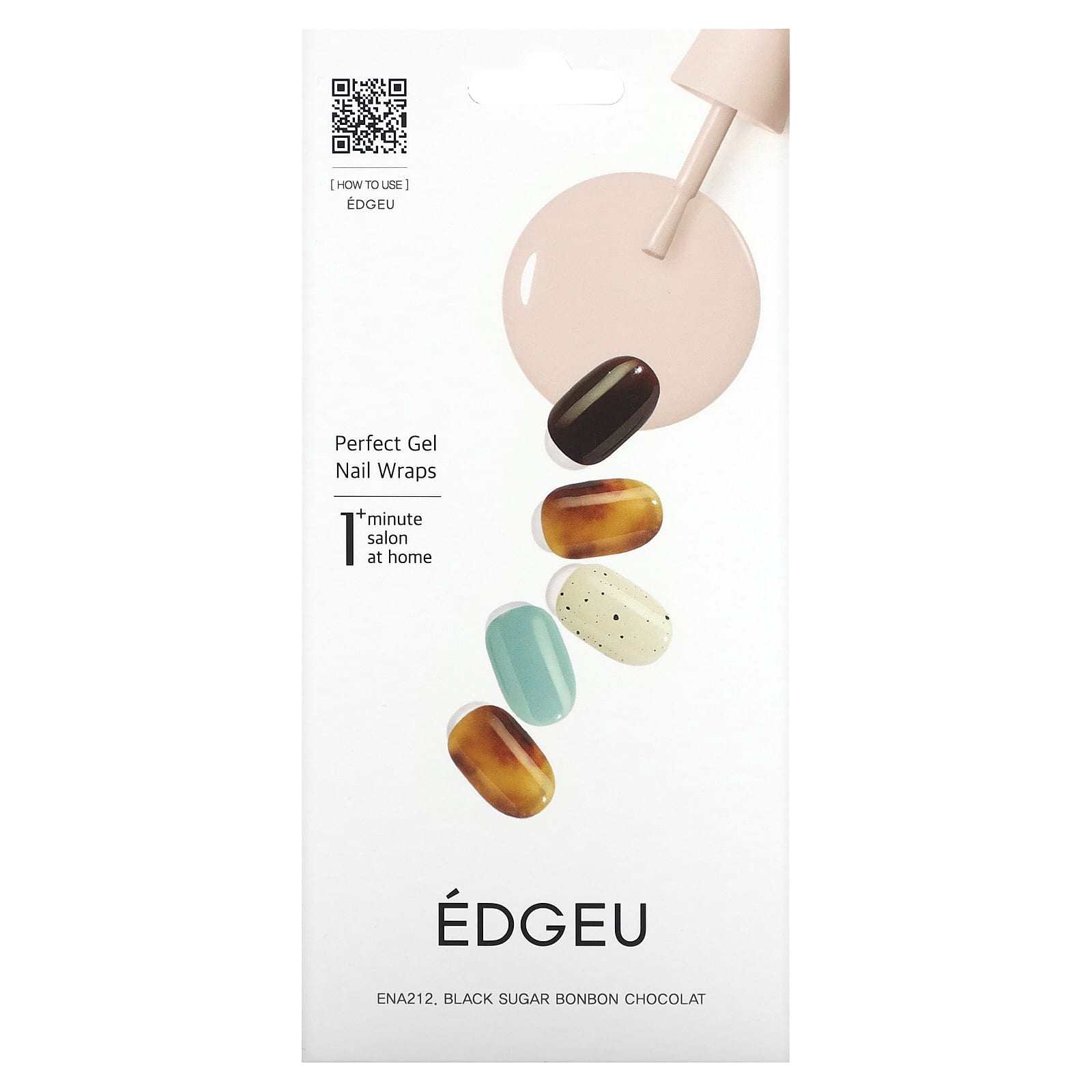 Edgeu, Perfect Gel Nail Wraps, ENA 212, шоколадная конфета с черным сахаром, набор из 19 предметов