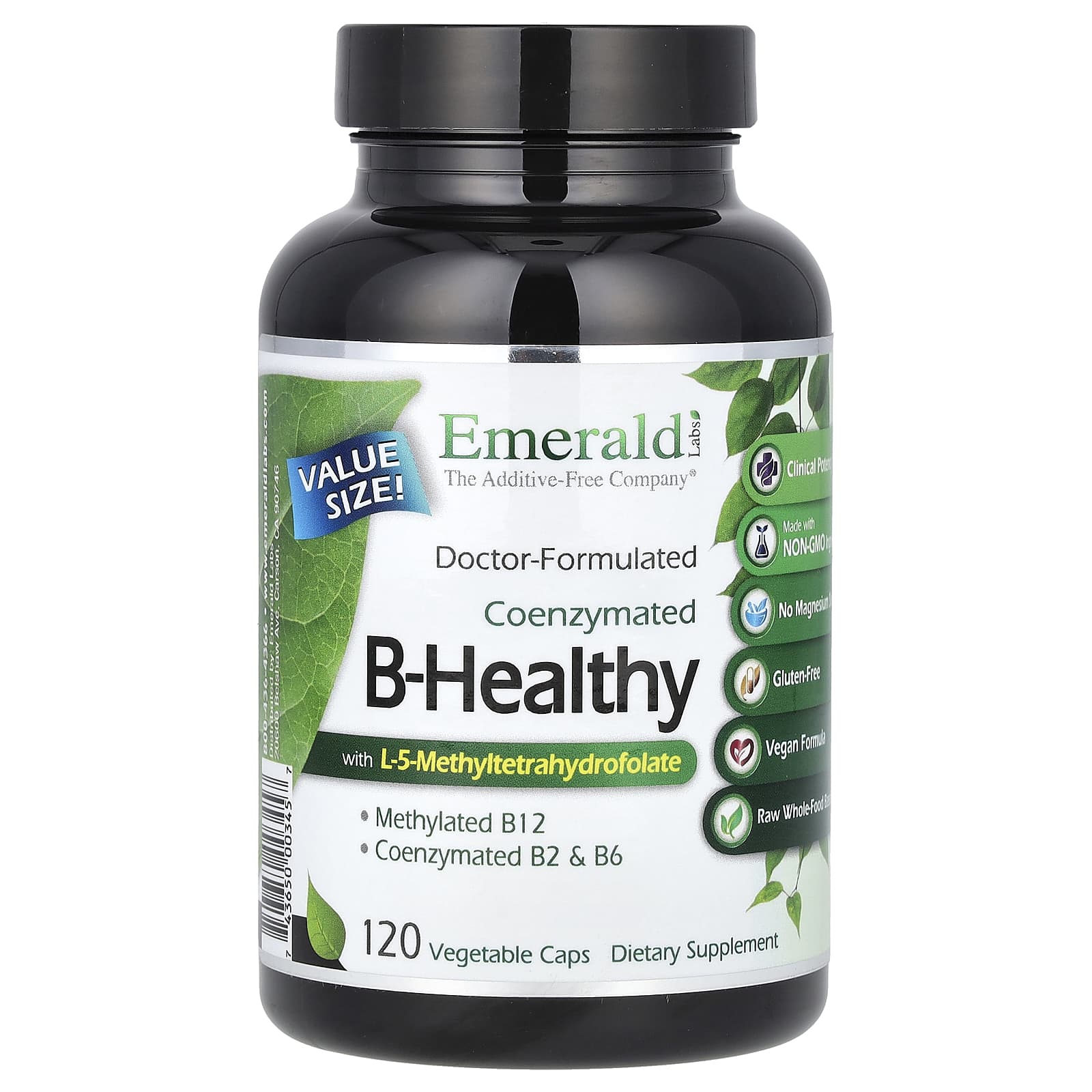 Emerald Laboratories, Коферментный витамин B-Healthy с L-5-метилтетрагидрофолатом, 120 растительных капсул