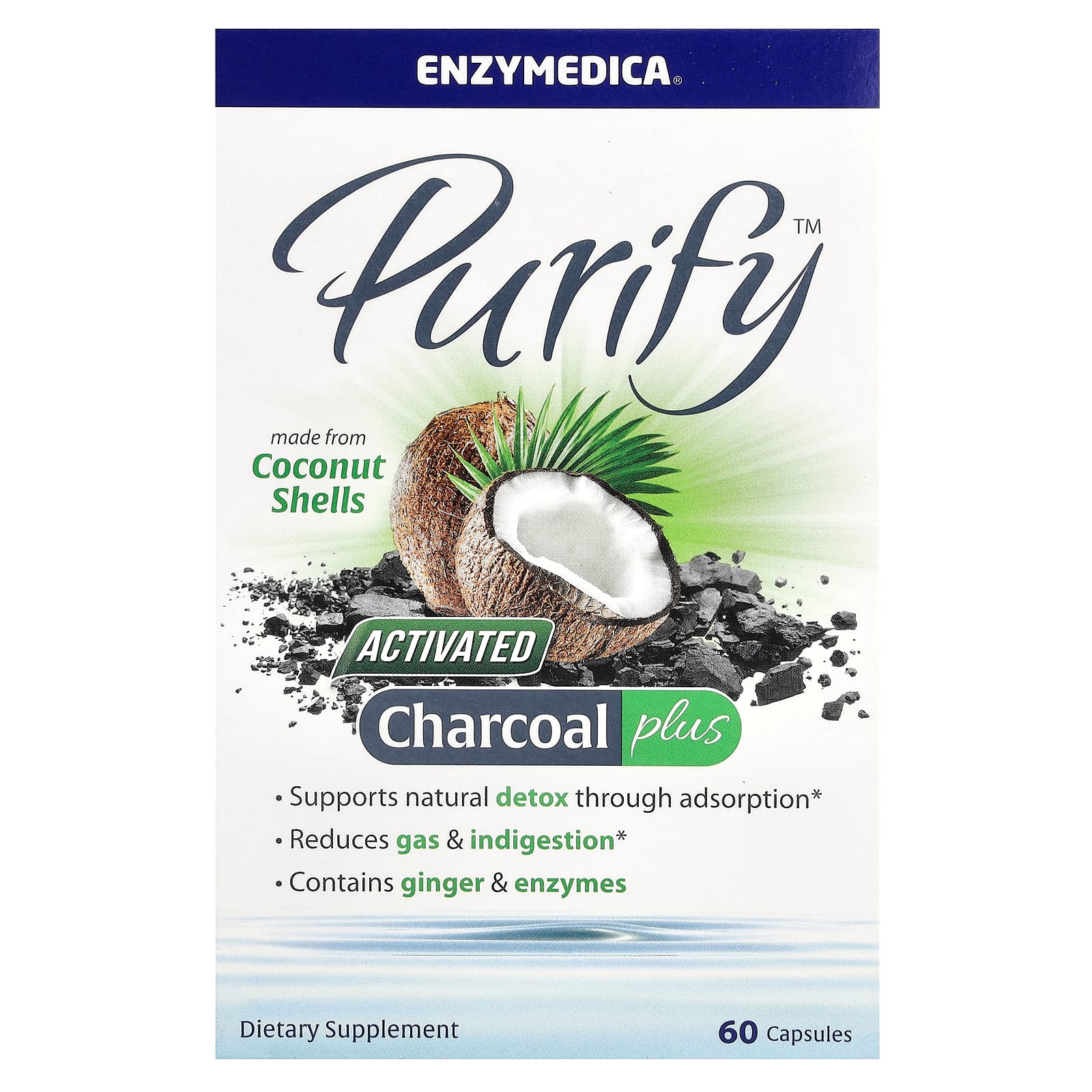 Enzymedica, Purify, активированный уголь, 60 капсул